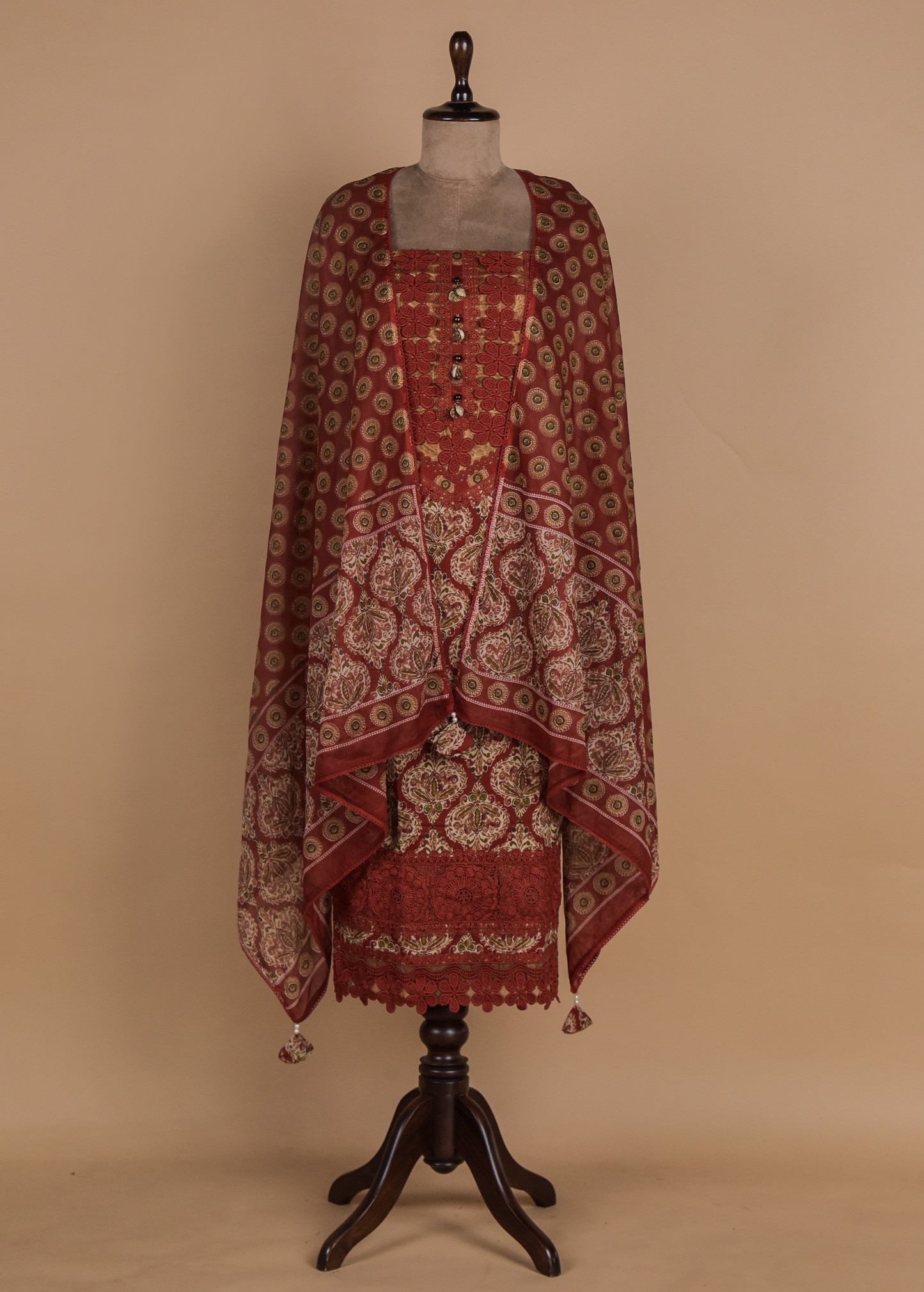 Red Chanderi Dress Material