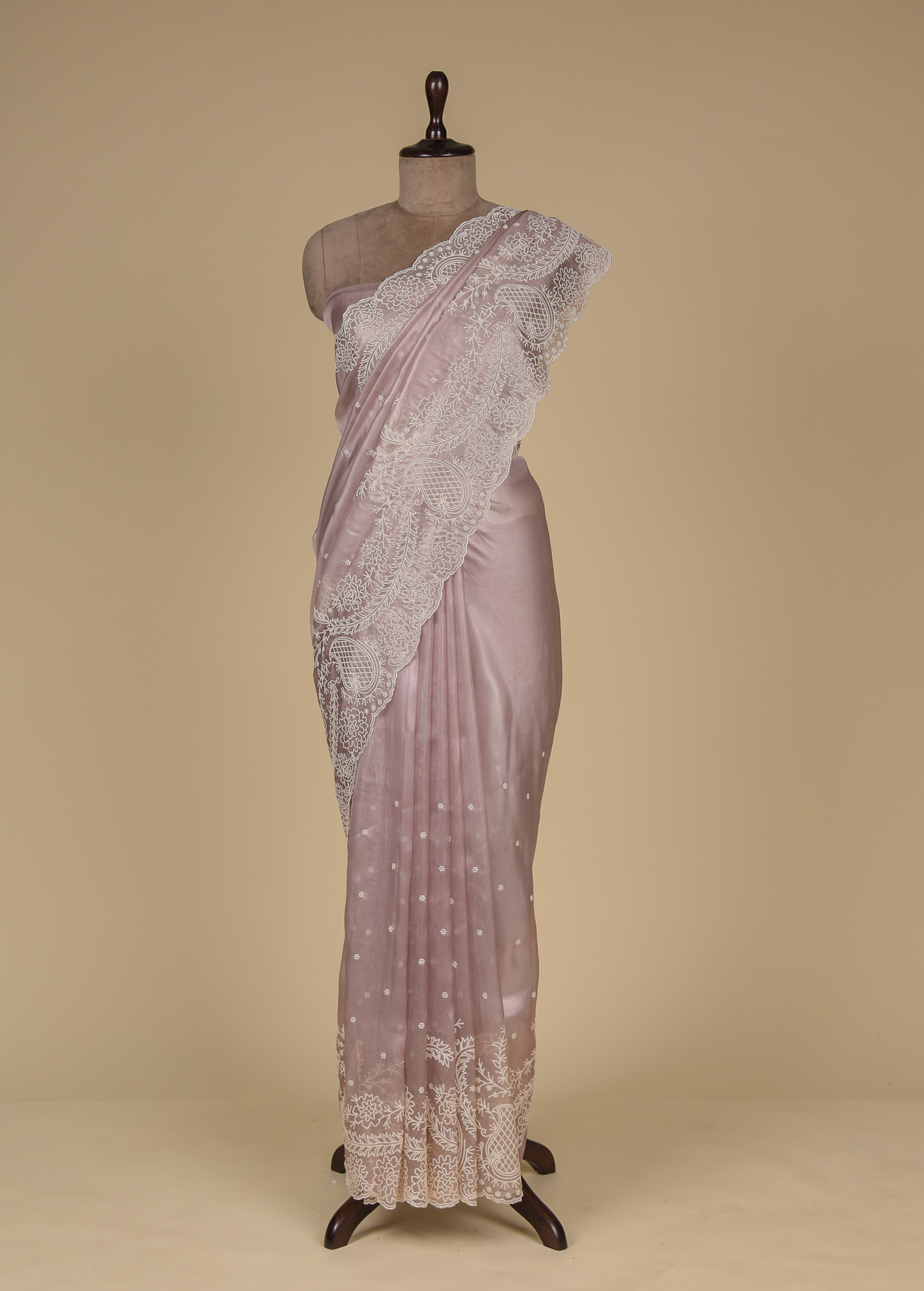Pink Tissue Organza Embroidered Saree