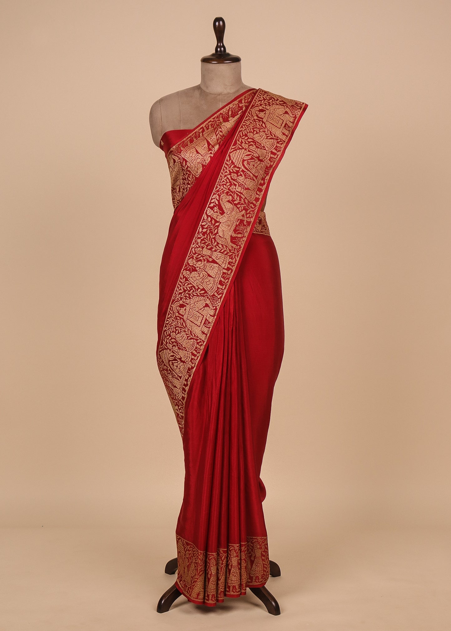 Red Crepe Banarasi Saree