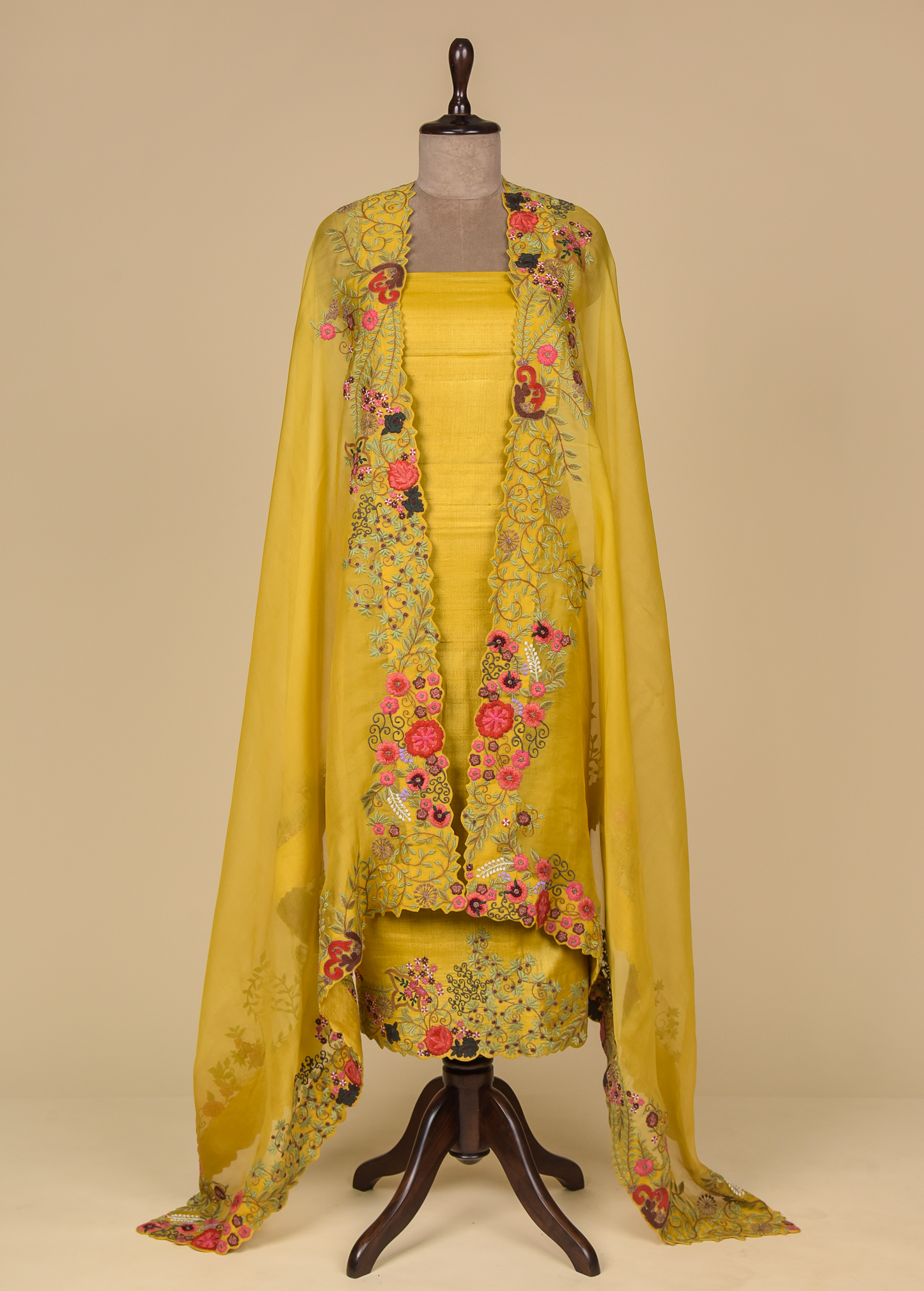 Yellow Tussar Dress Material