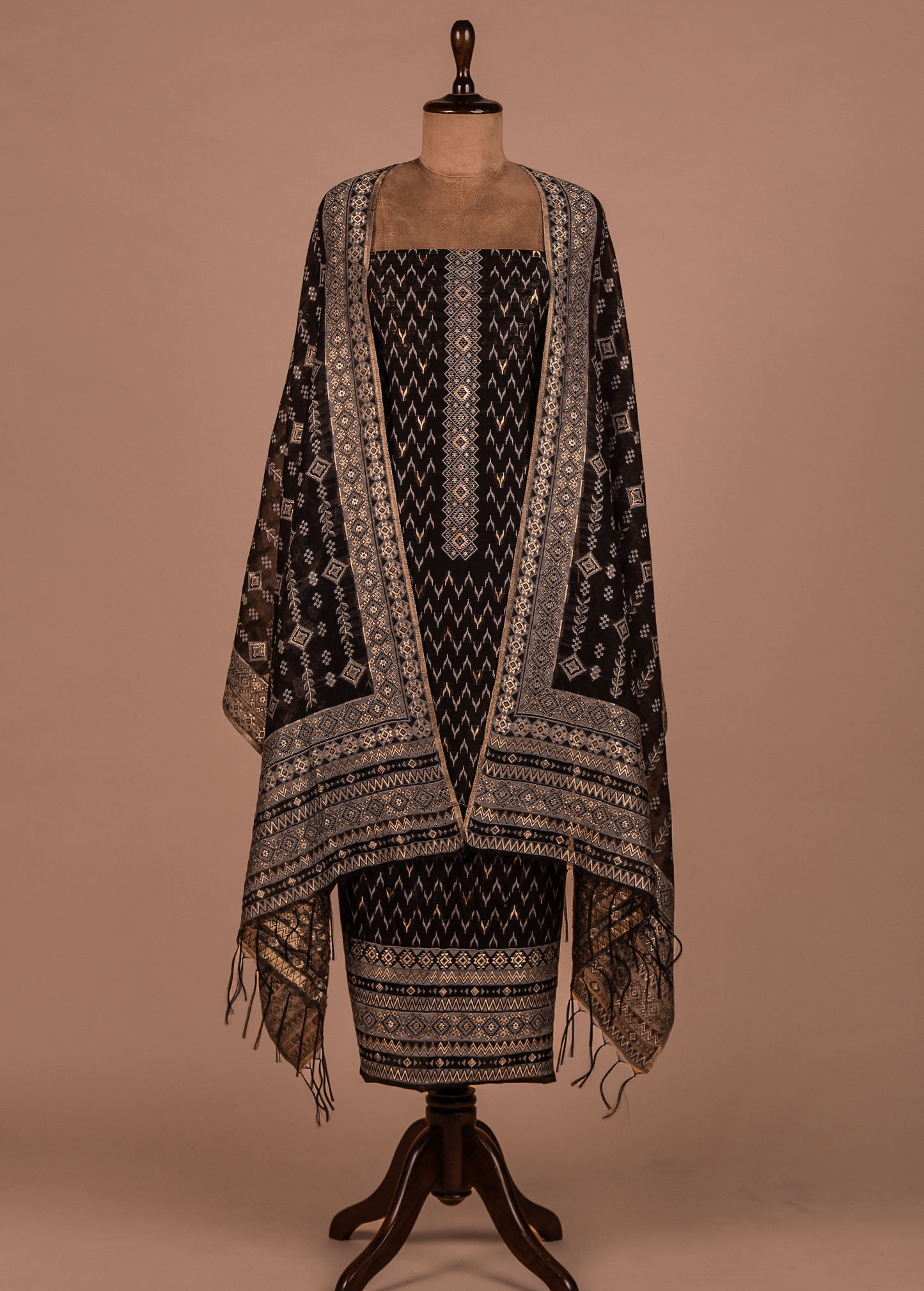 Black Mulmul Cotton Dress Material