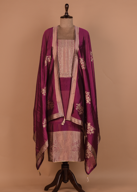 Wine Silk Dress Material