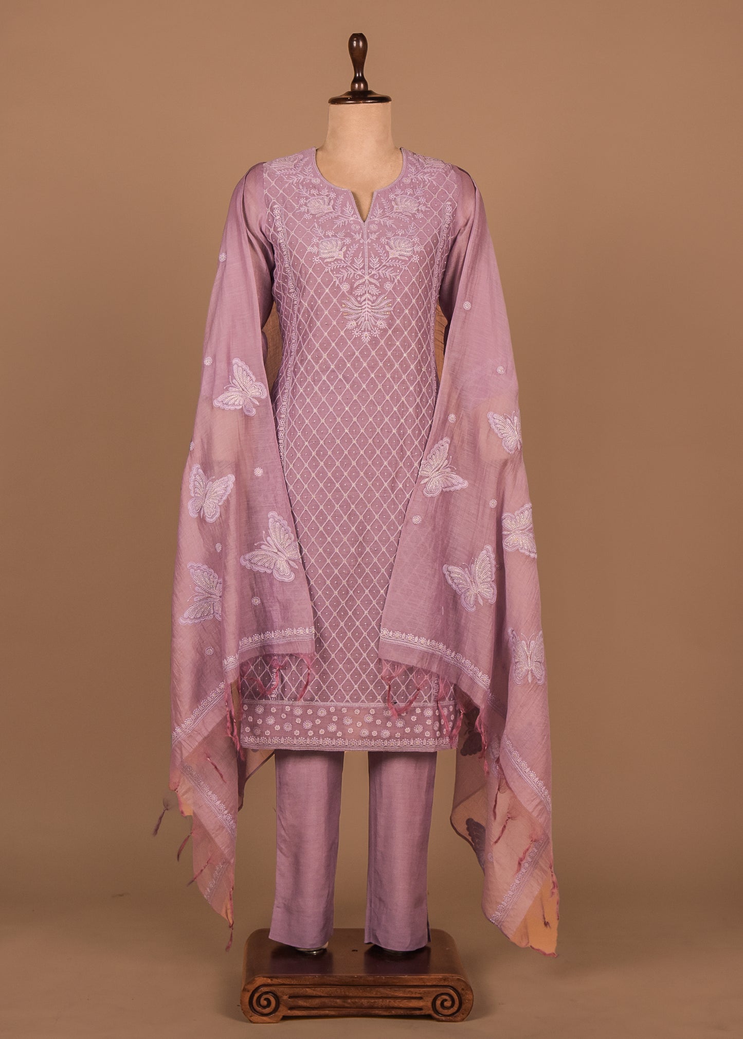 Purple Cotton Silk Straight Set