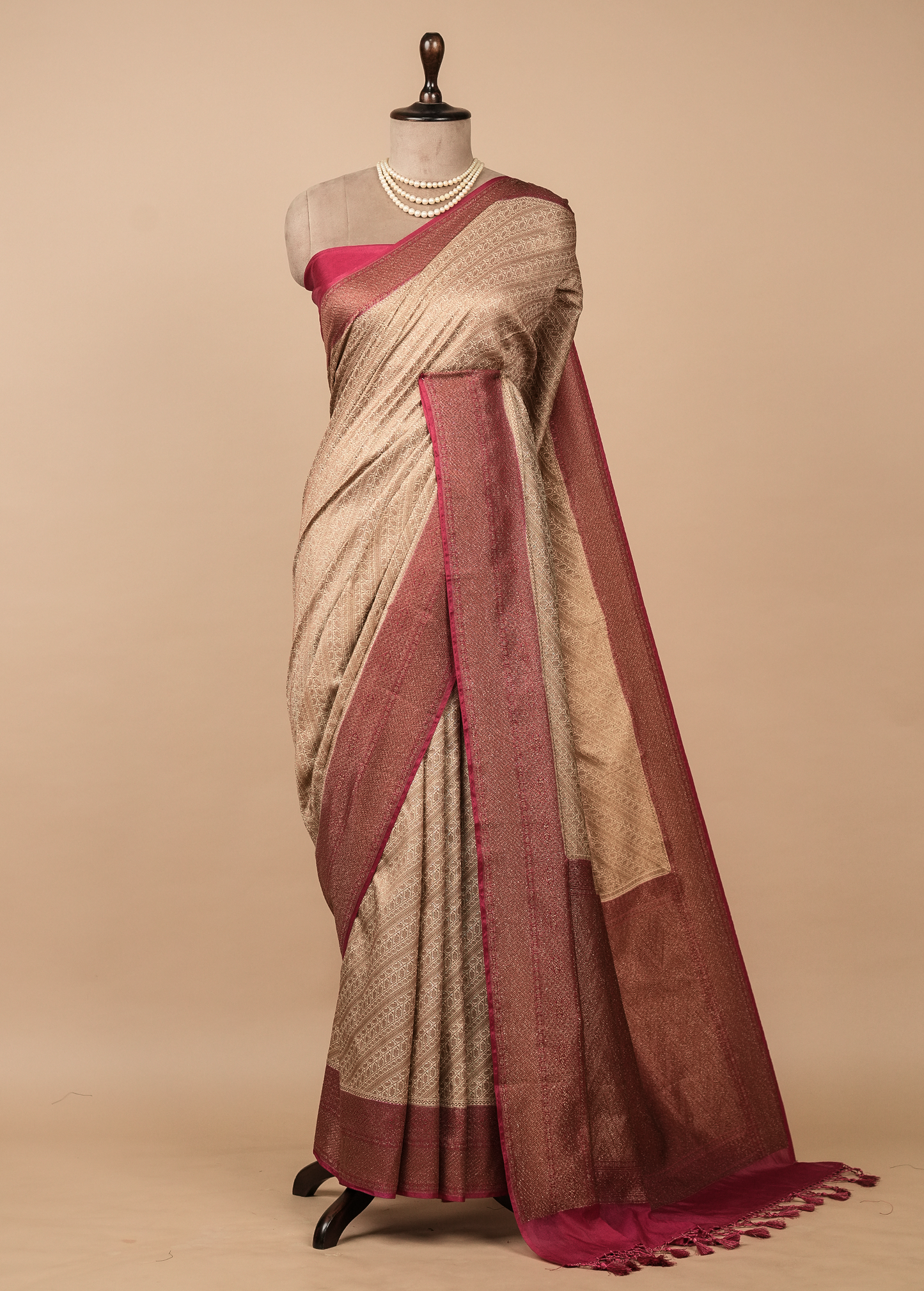 Cream Art Silk Banarasi Saree