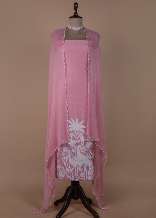 Pink Mulmul Cotton Dress Material