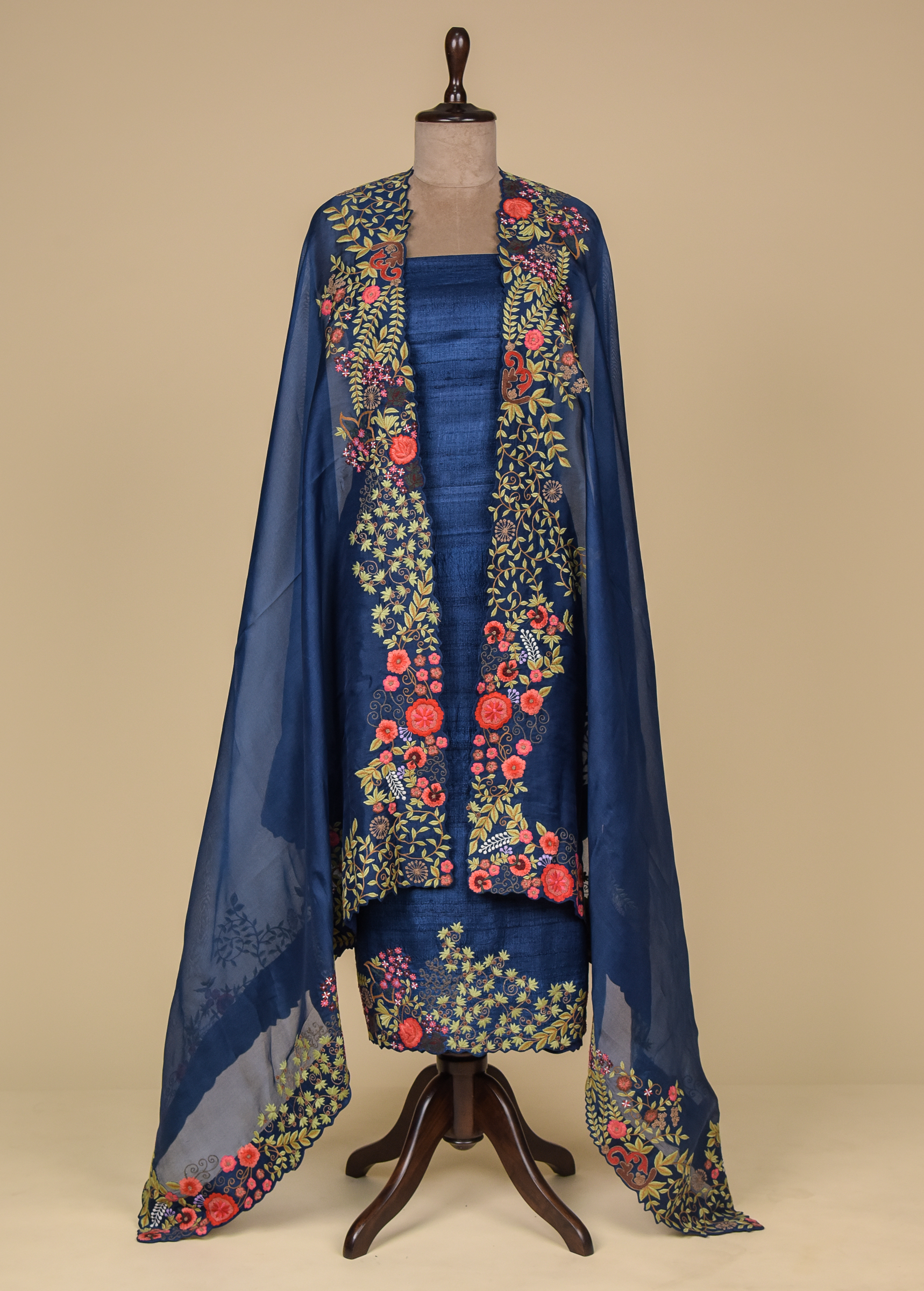 tussar silk dress material Buy Dee's Alley Blue Colored Block Printed Tussar Silk Dress Material at Amazon.in