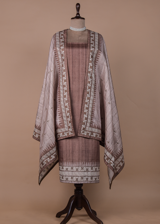 Beige Cotton Tussar Dress Material