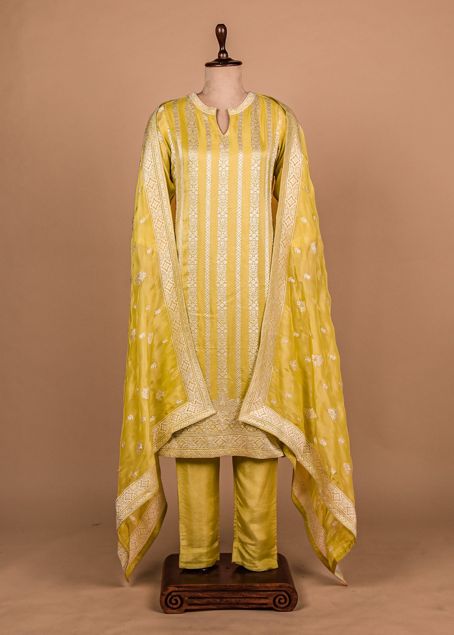 Yellow Cotton Silk Straight Set