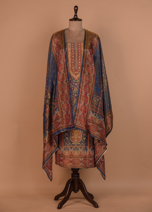 Blue Tussar Dress Material