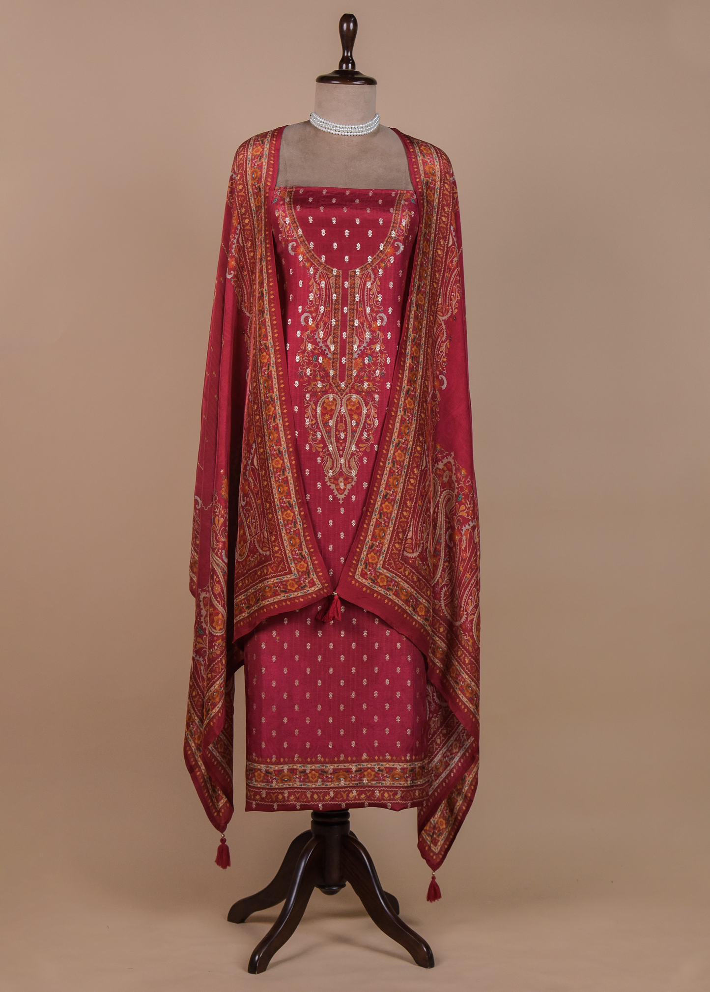 Red Chanderi Dress Material