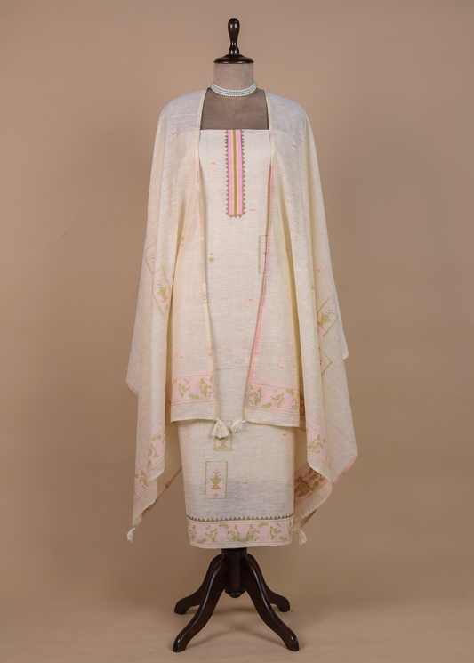 Cream Cotton Linen Dress Material