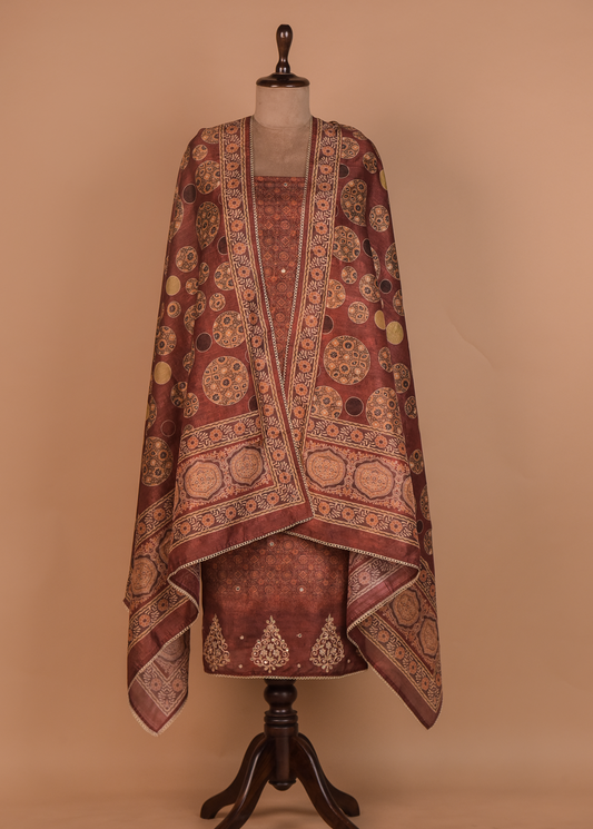 Brown Tussar Dress Material