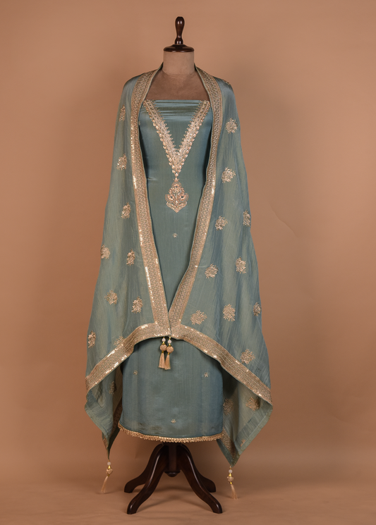 Blue Mushroo Silk Dress Material