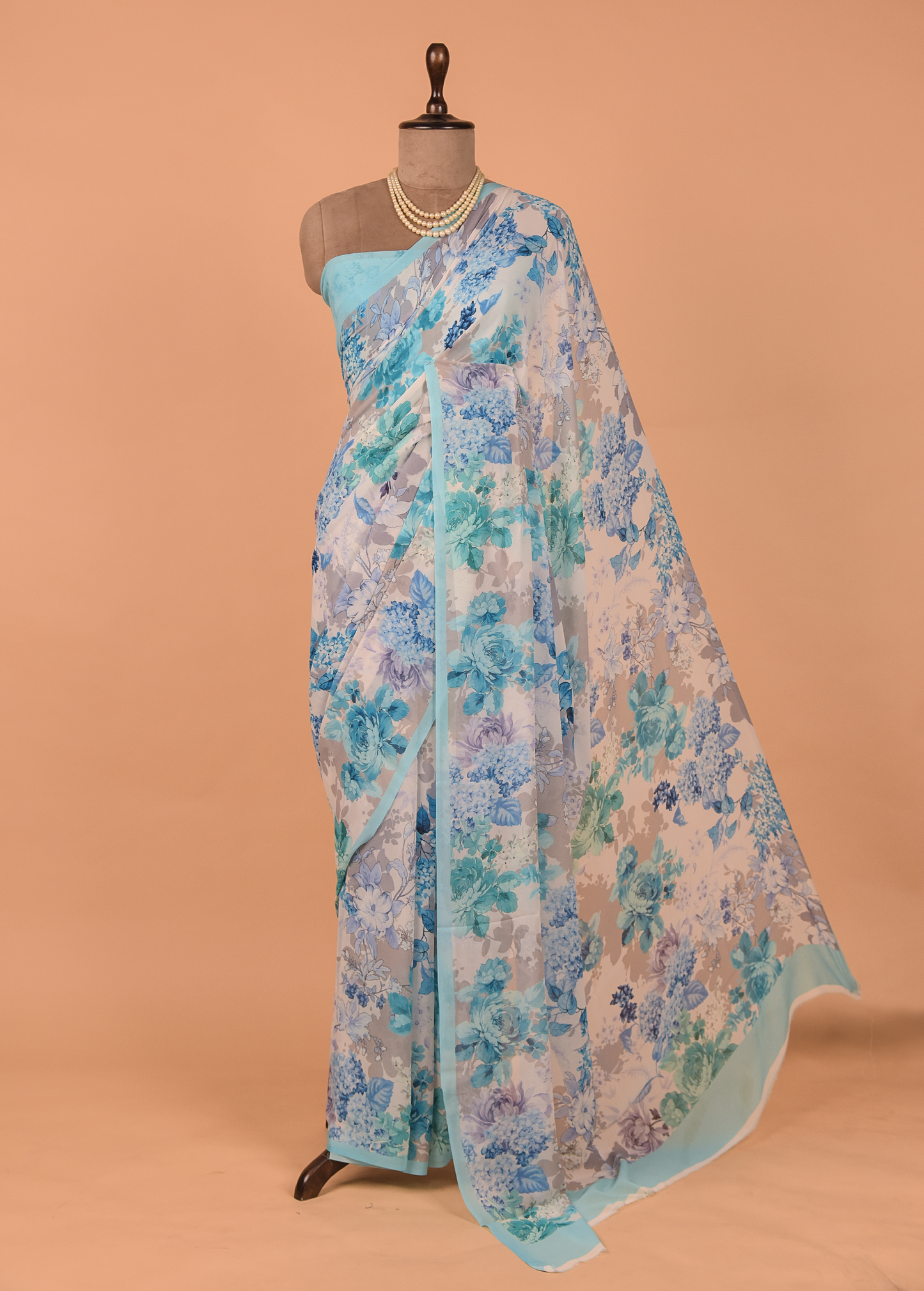Blue Georgette Printed Saree