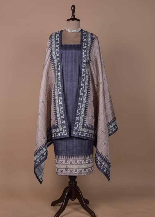 Purple Cotton Tussar Dress Material