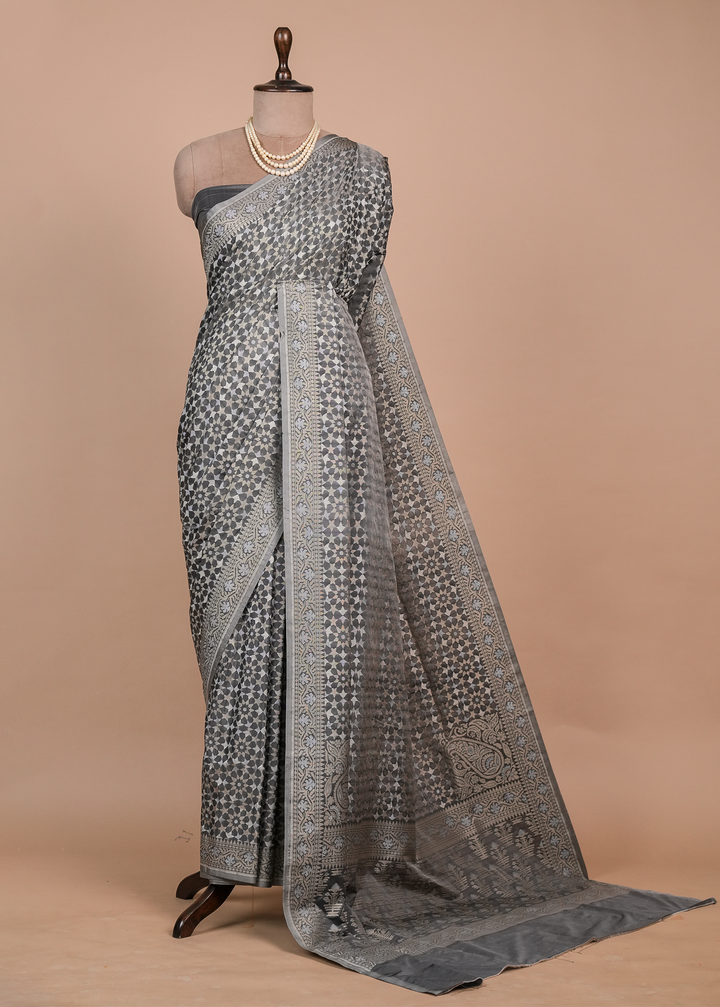 Grey Art Silk Banarasi Saree