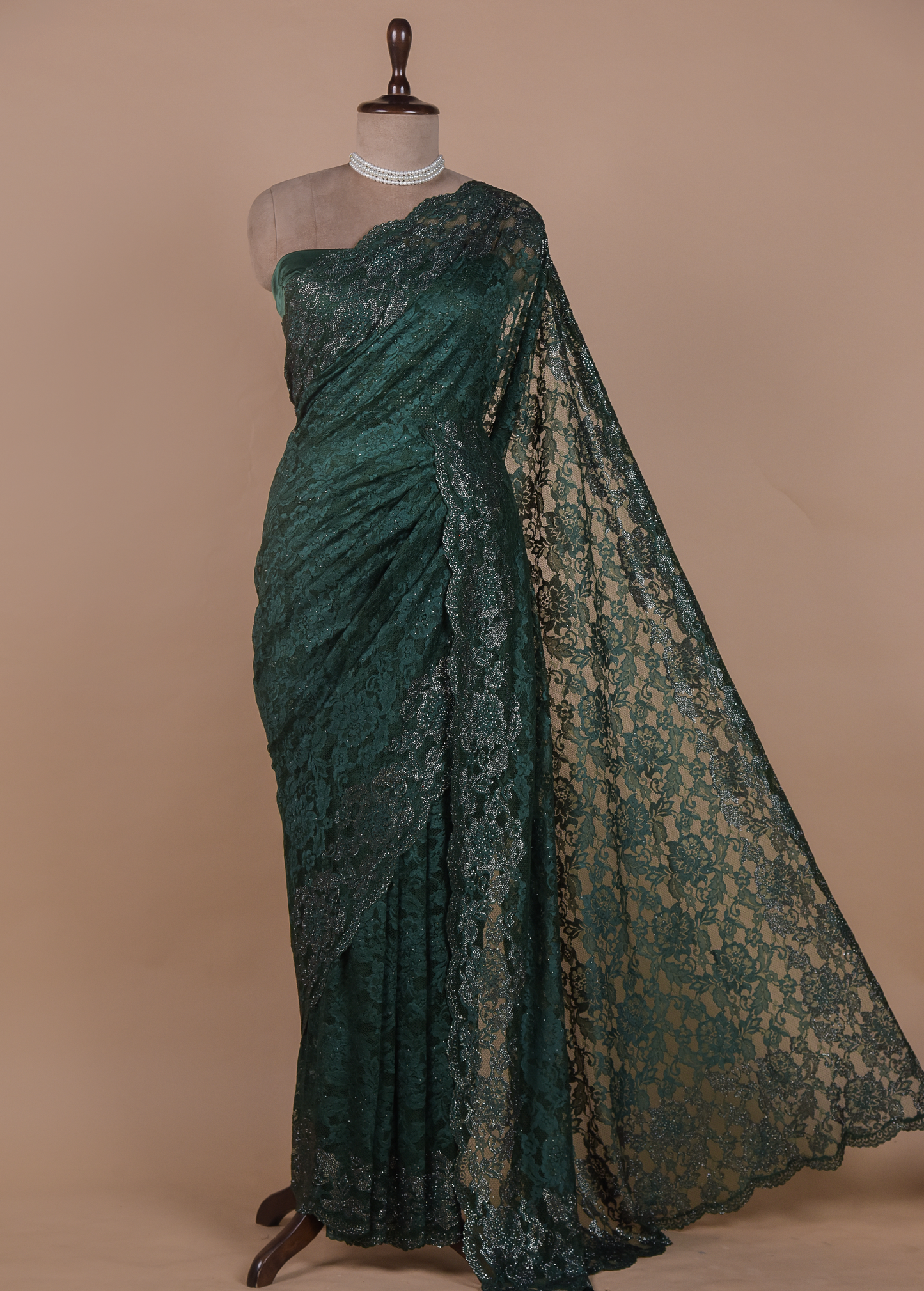 Green Chantily Lace Embroidered Saree