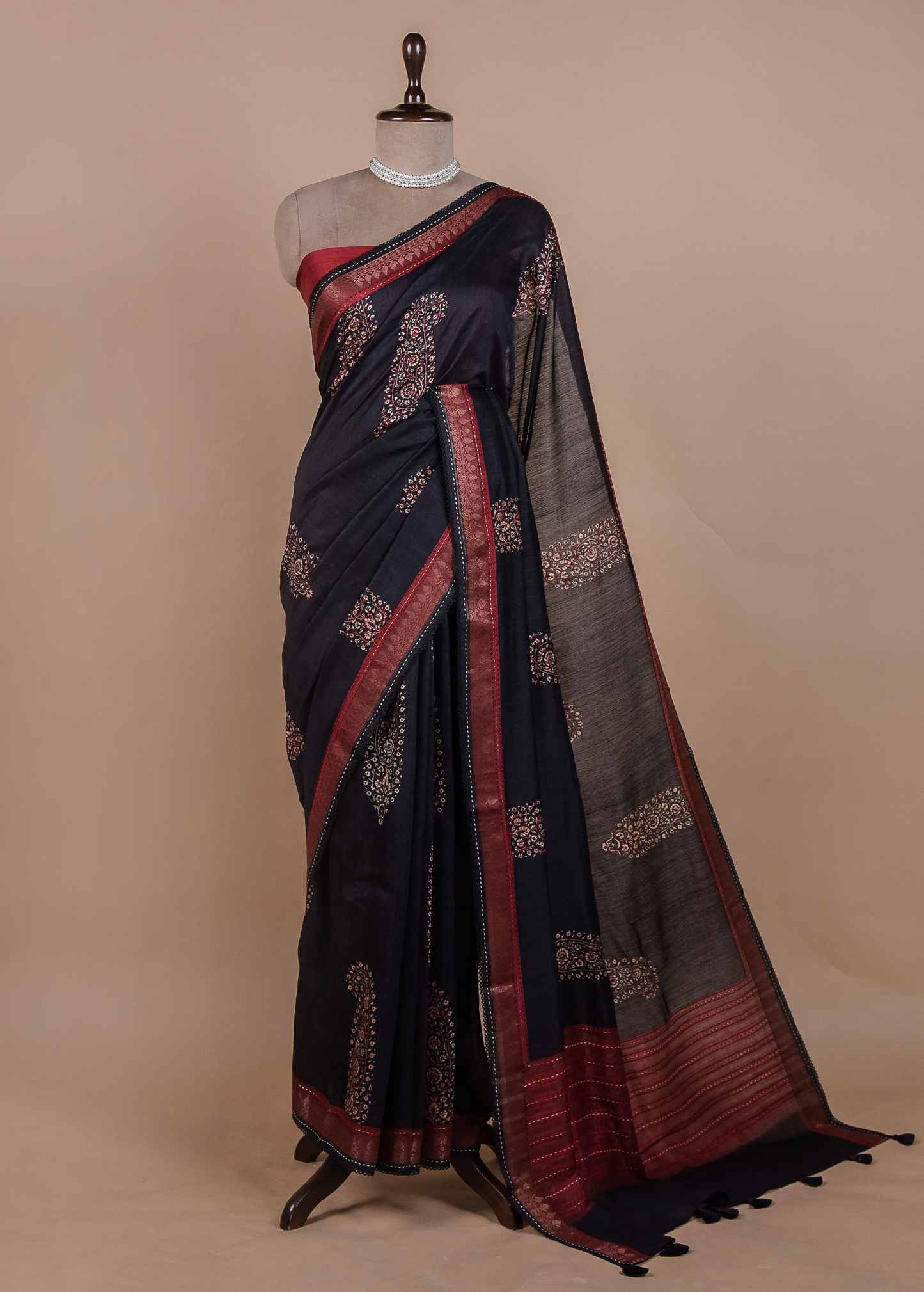 Black Tussar Embroidered Saree