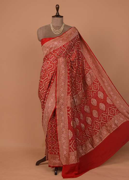 Red Georgette Bandhani Saree