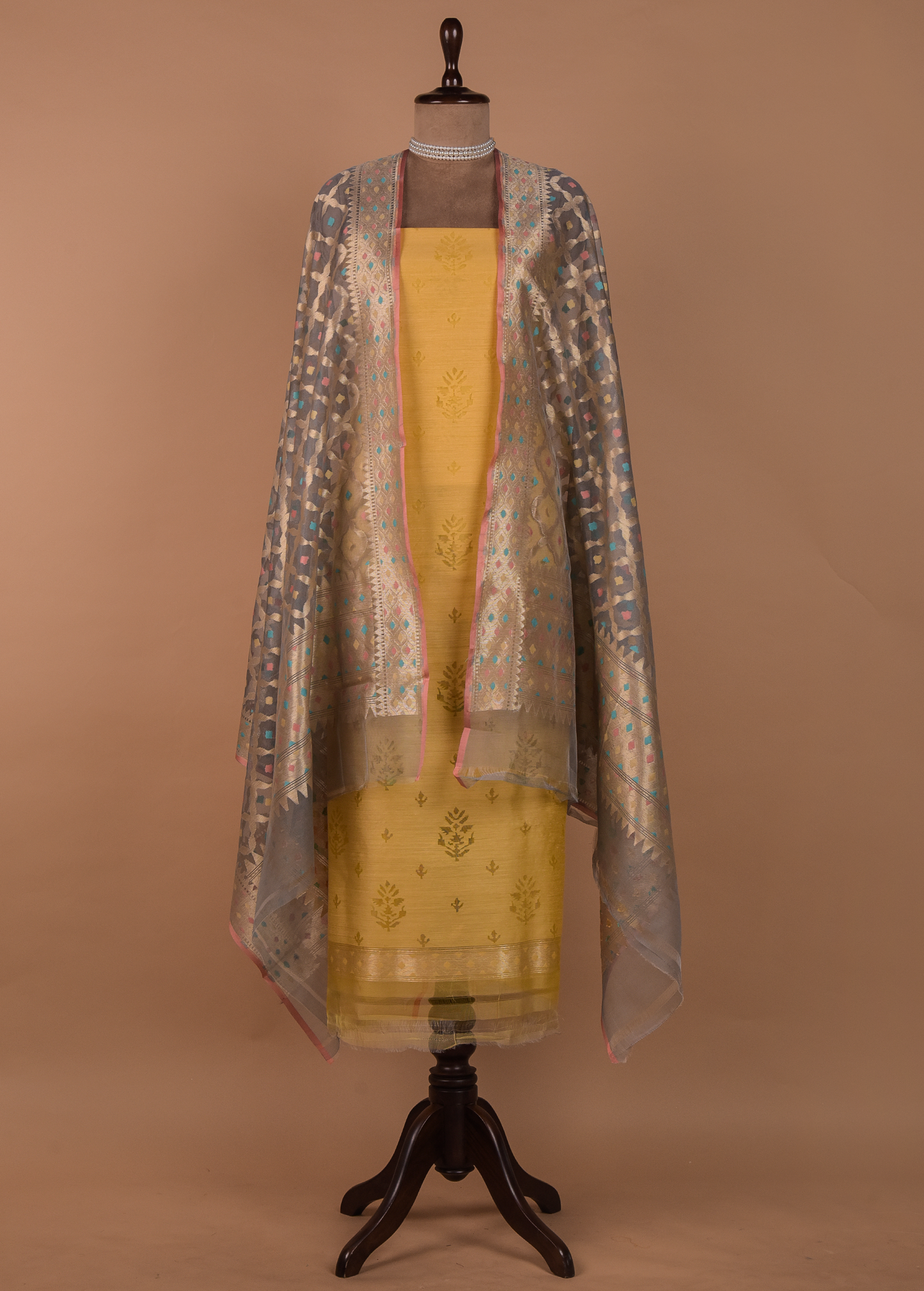 Yellow Dupion Silk Dress Material