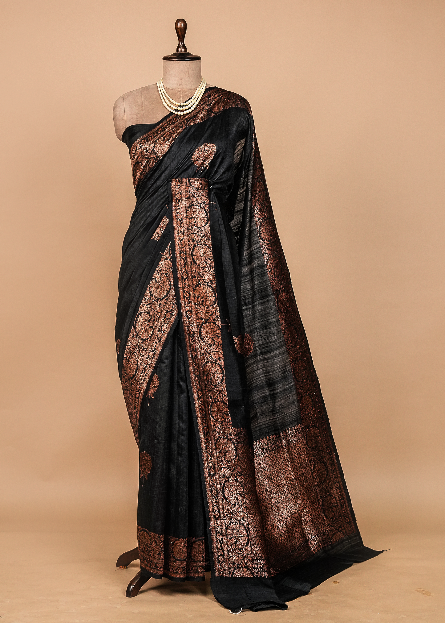 Black Tussar Silk Banarasi Saree
