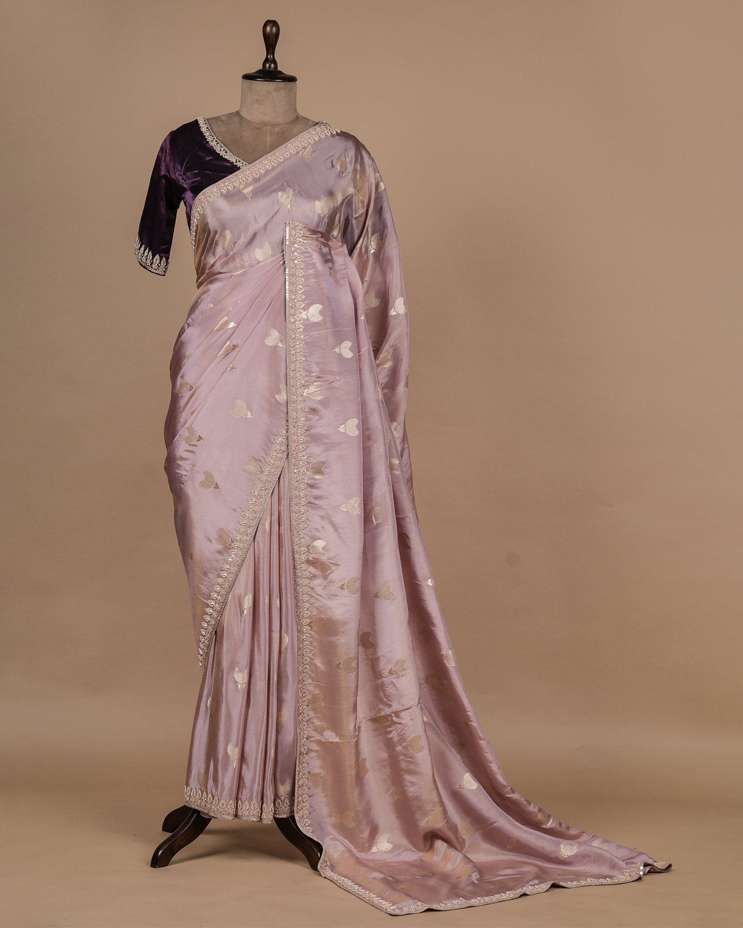 Purple Silk Crepe Embroidered Saree