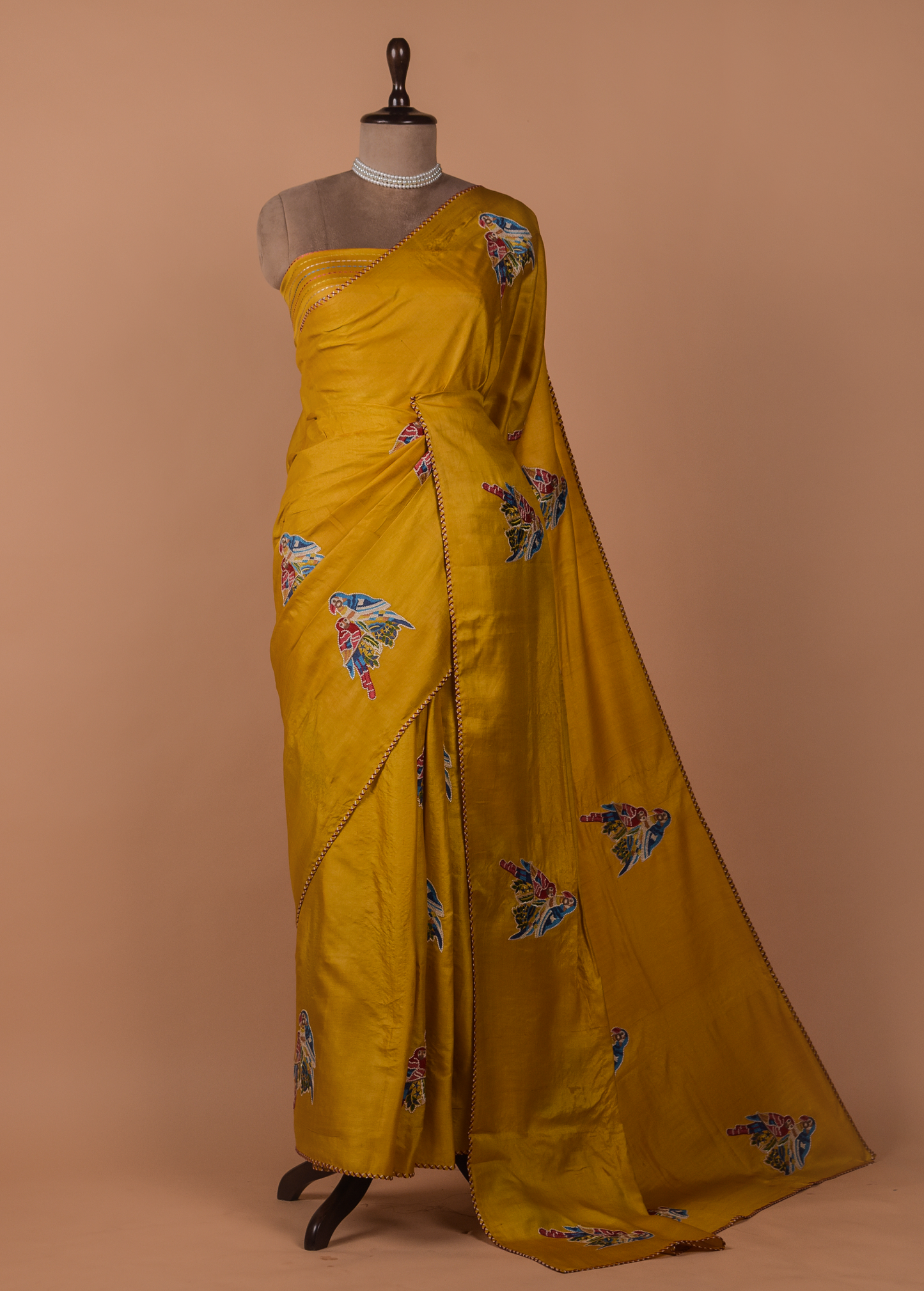 Yellow Tussar Embroidered Saree
