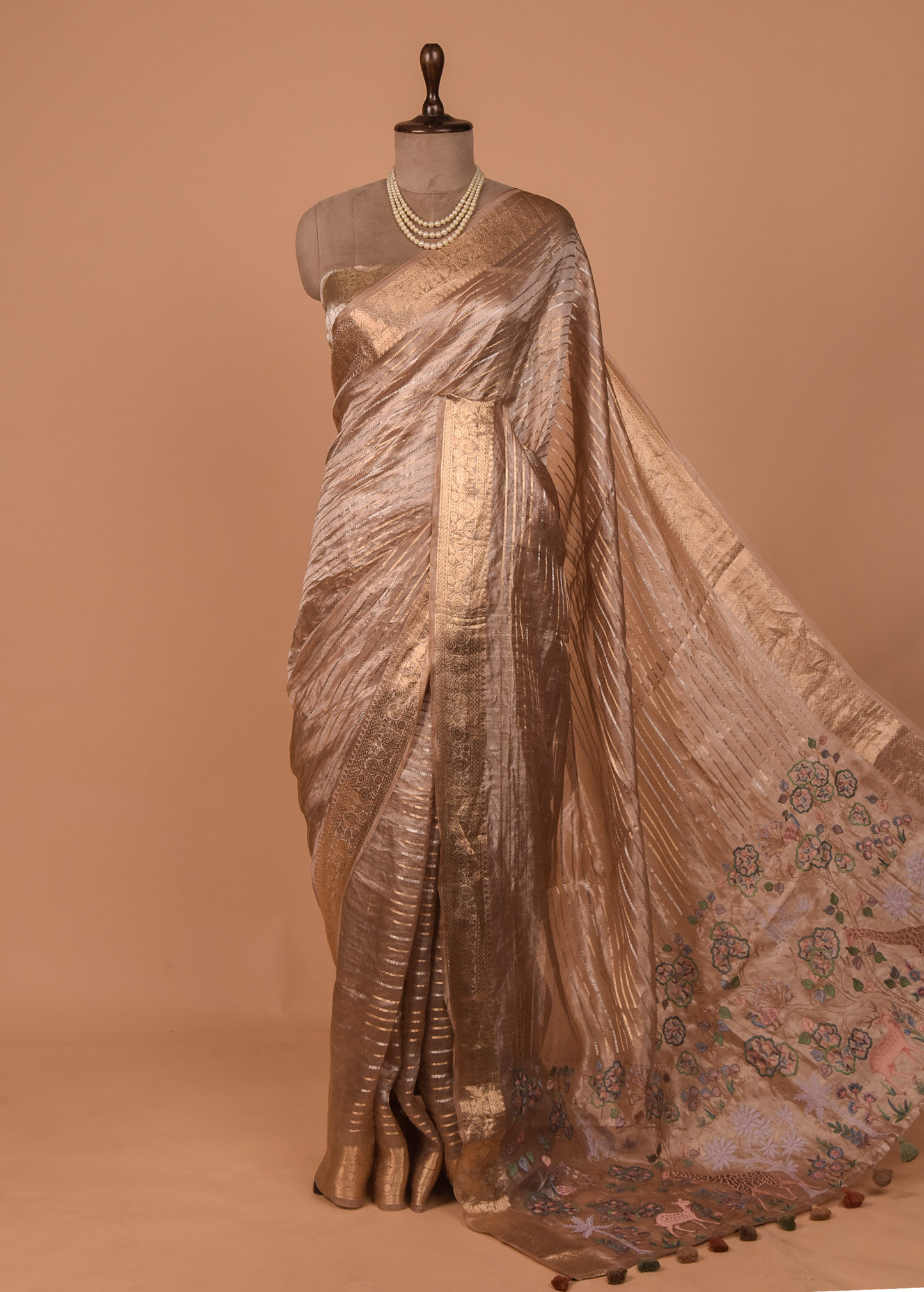 Bronze Tissue Embroidered Saree