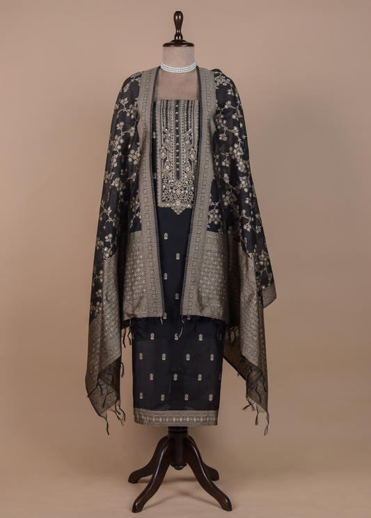 Black Cotton Tussar Dress Material