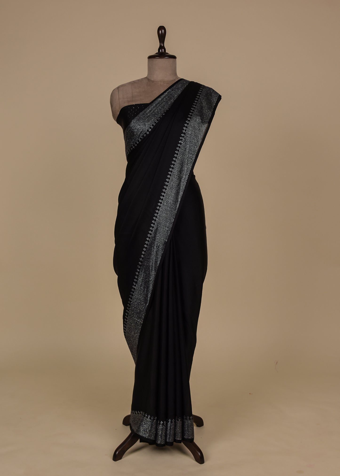 Black Satin Crepe Embroidered Saree