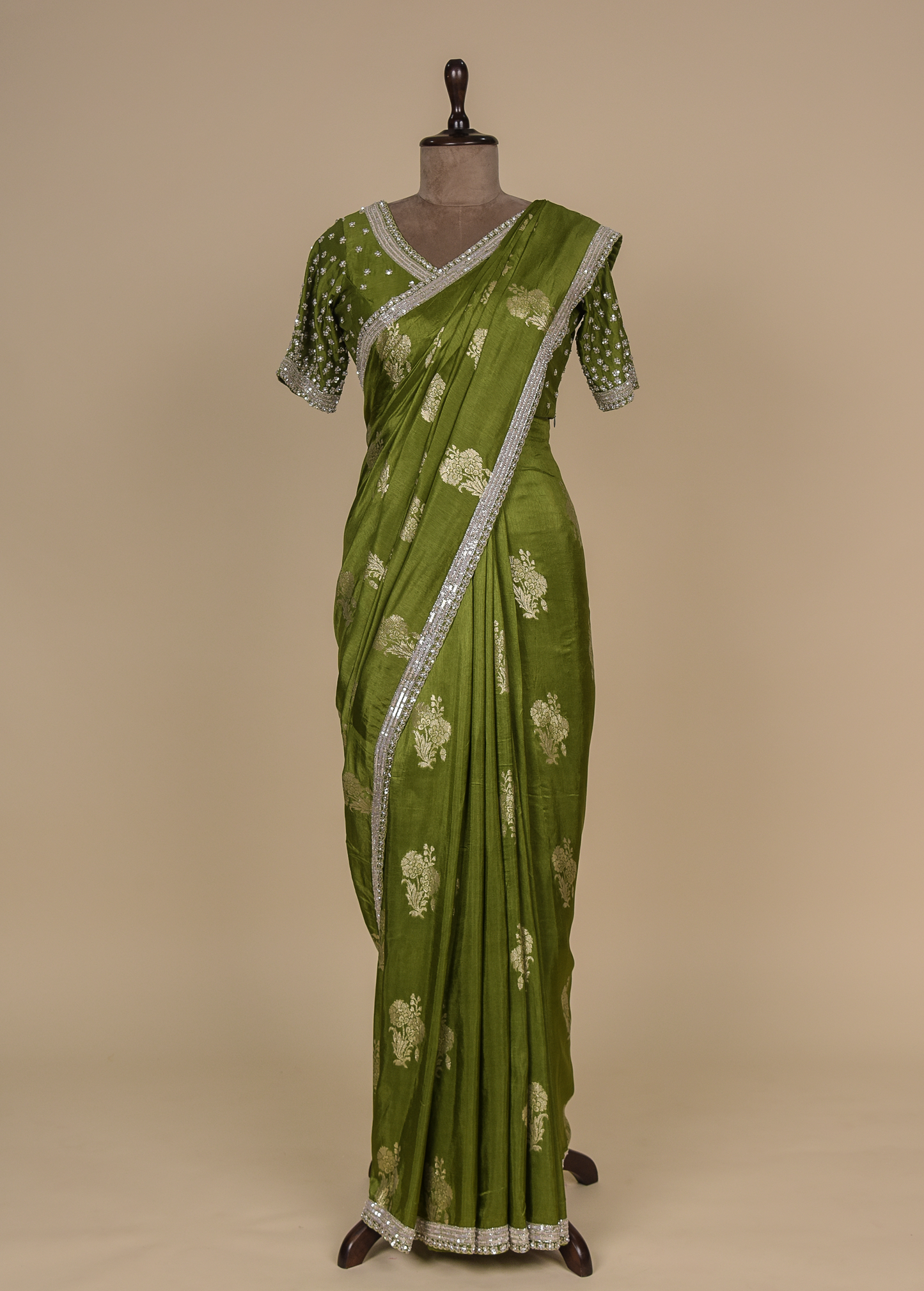 Green Chinia Silk Embroidered Saree
