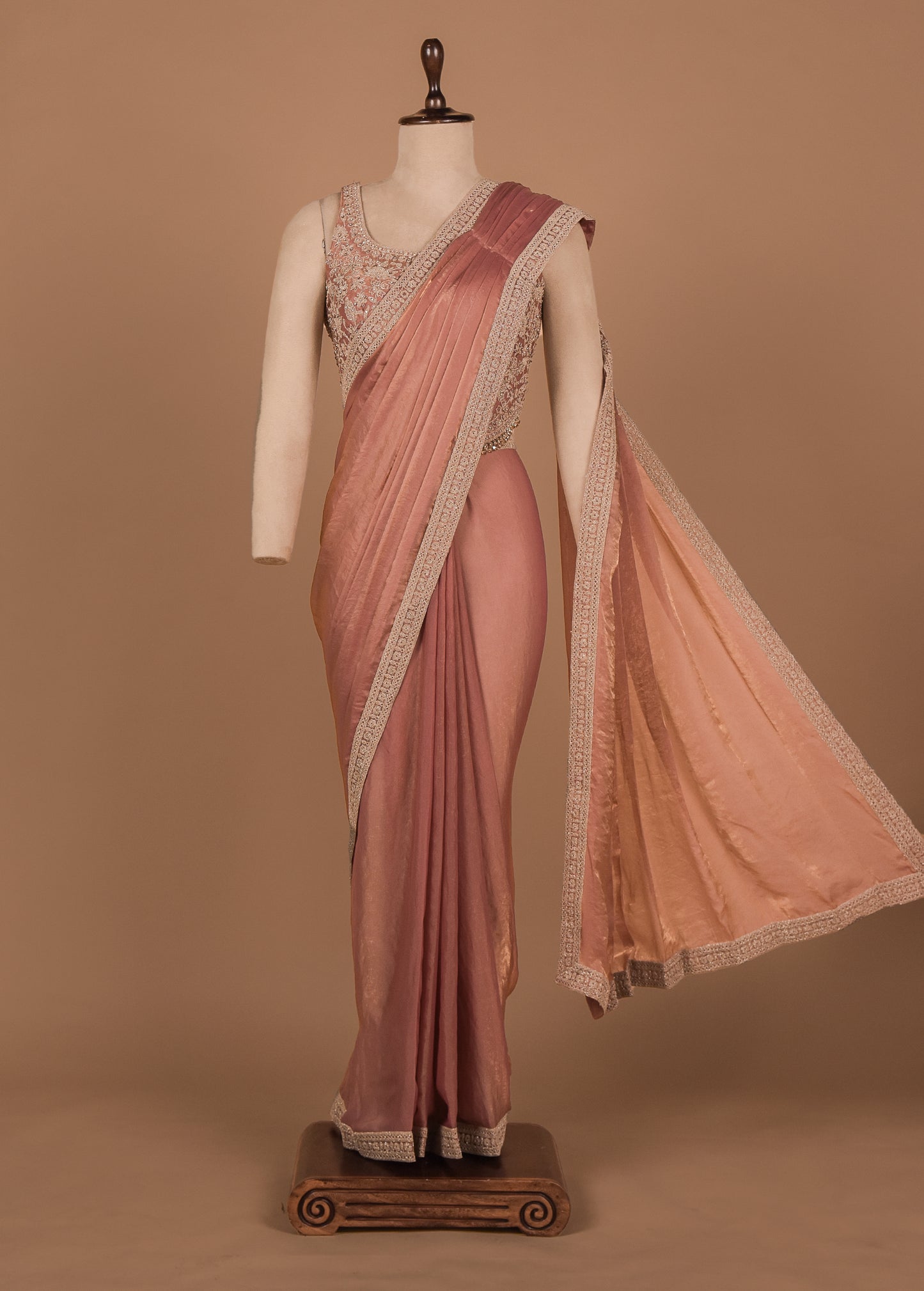 Peach Shamo Satin Readymade Saree