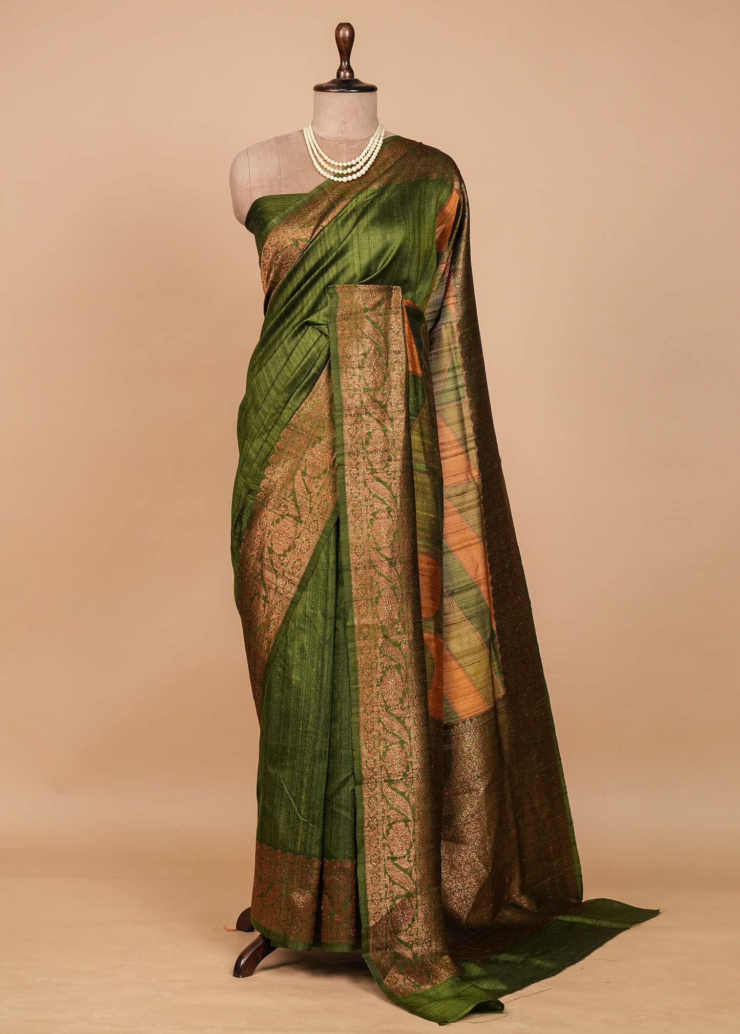 Green Tussar Silk Printed Saree
