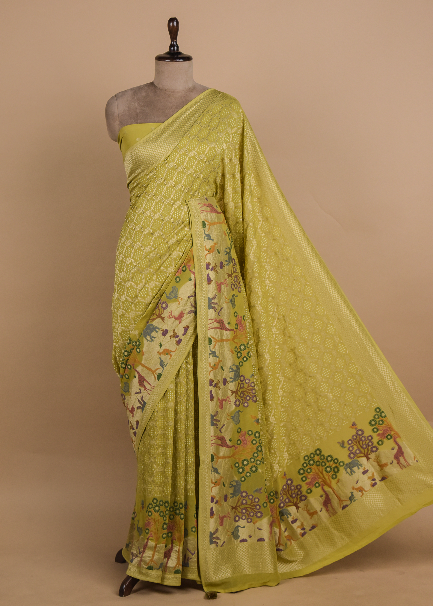 Green Georgette Bandhani Saree