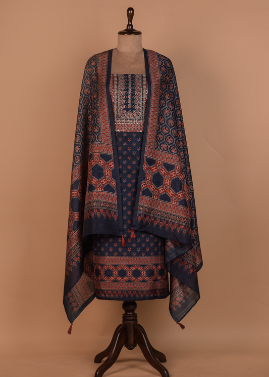 Blue Tussar Dress Material