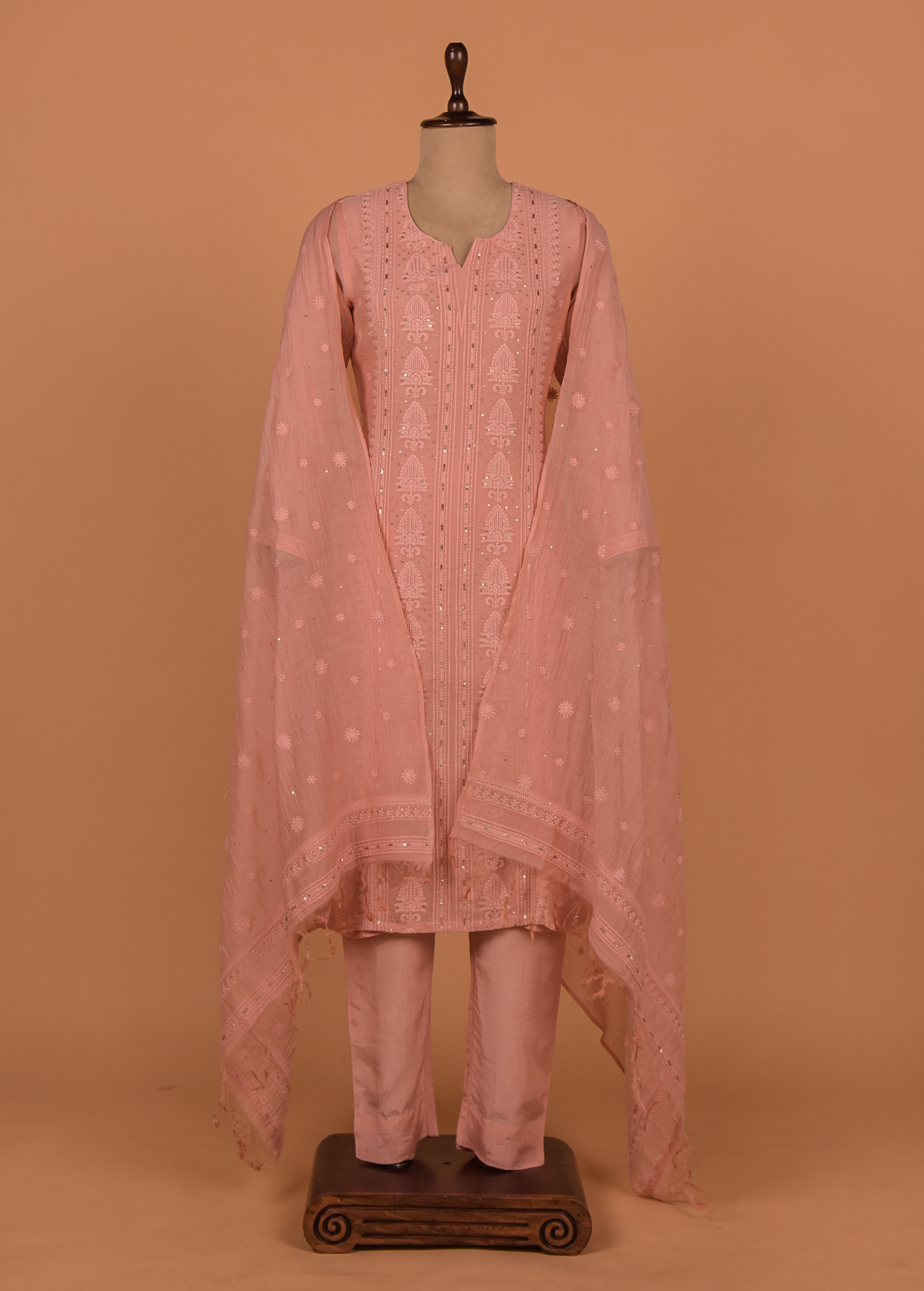 Peach Cotton Silk Straight Set