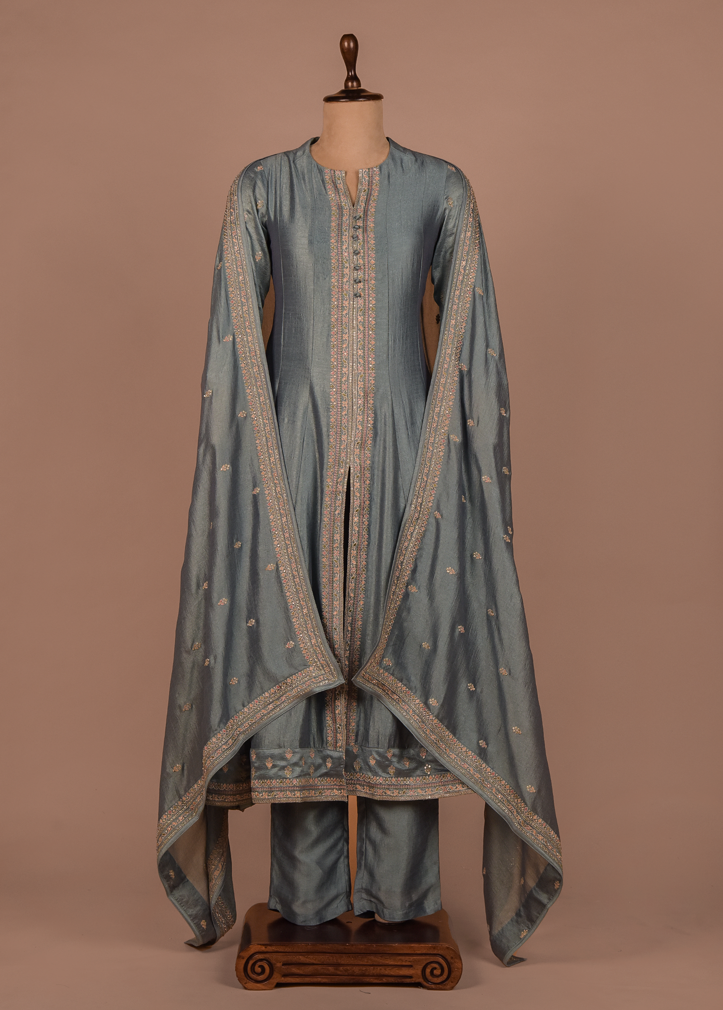 Blue Cotton Silk A Line Set