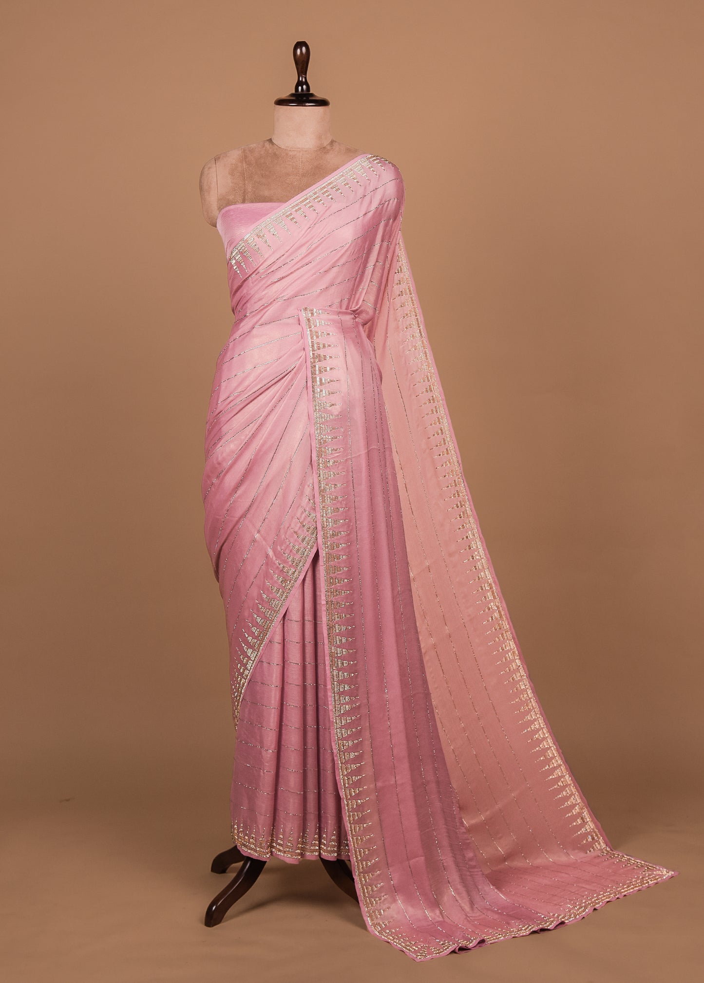 Pink Shimmer Georgette Embroidered Saree
