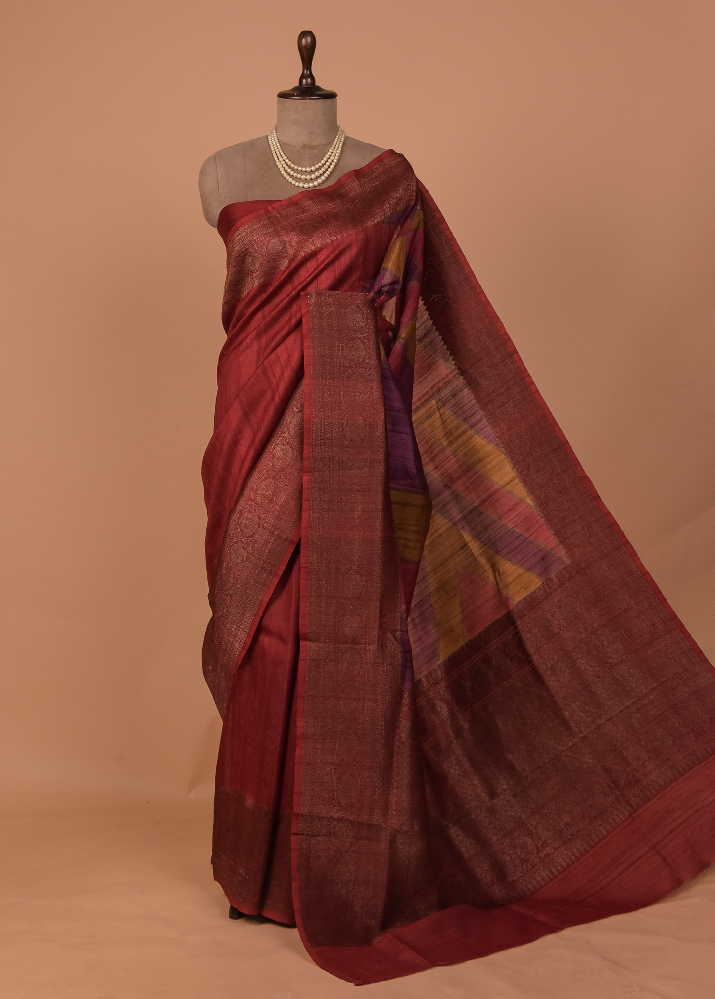 Red Tussar Printed Saree
