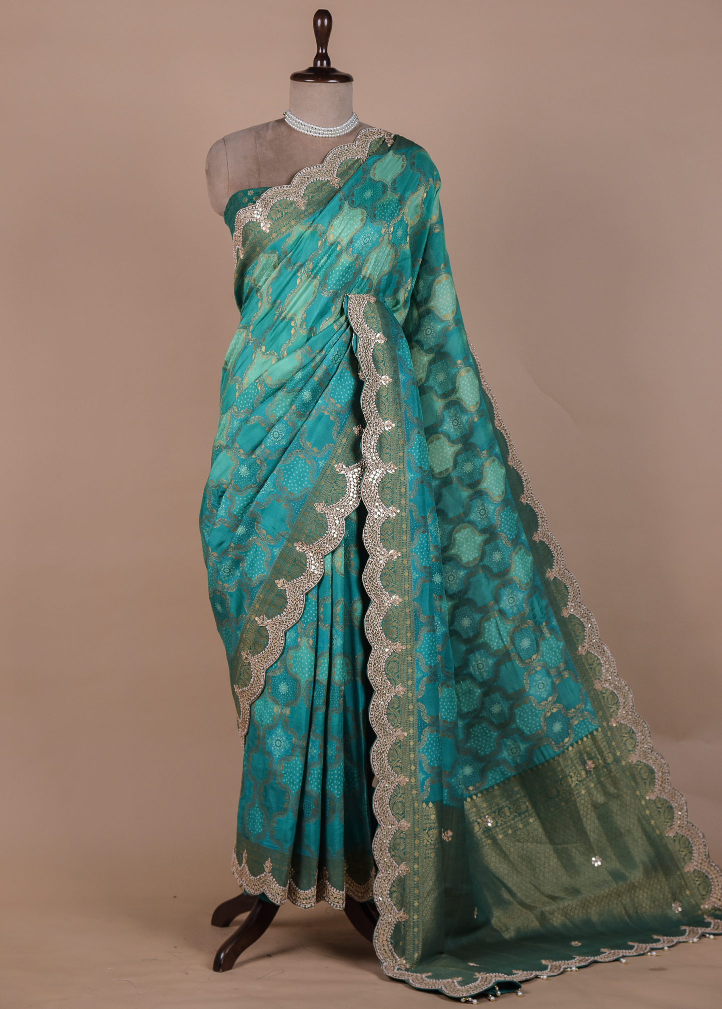 Blue Moroccan Silk Embroidered Saree