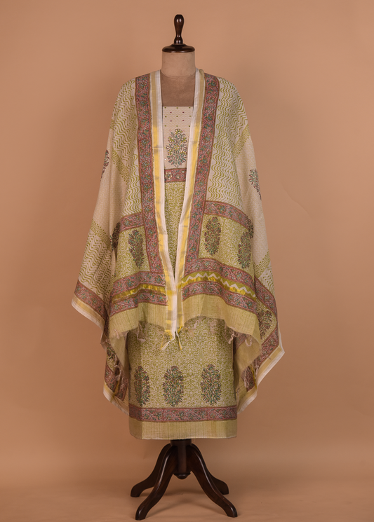 Green Cotton Dress Material