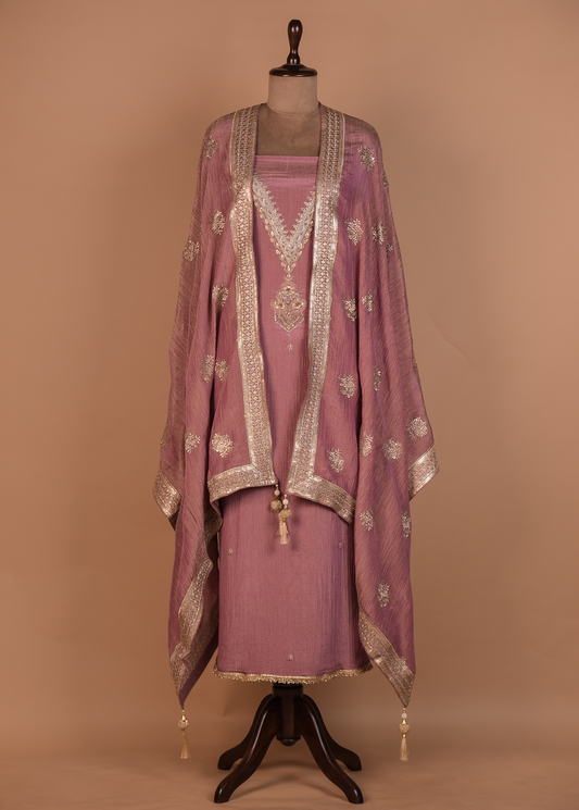 Pink Mushroo Silk Dress Material