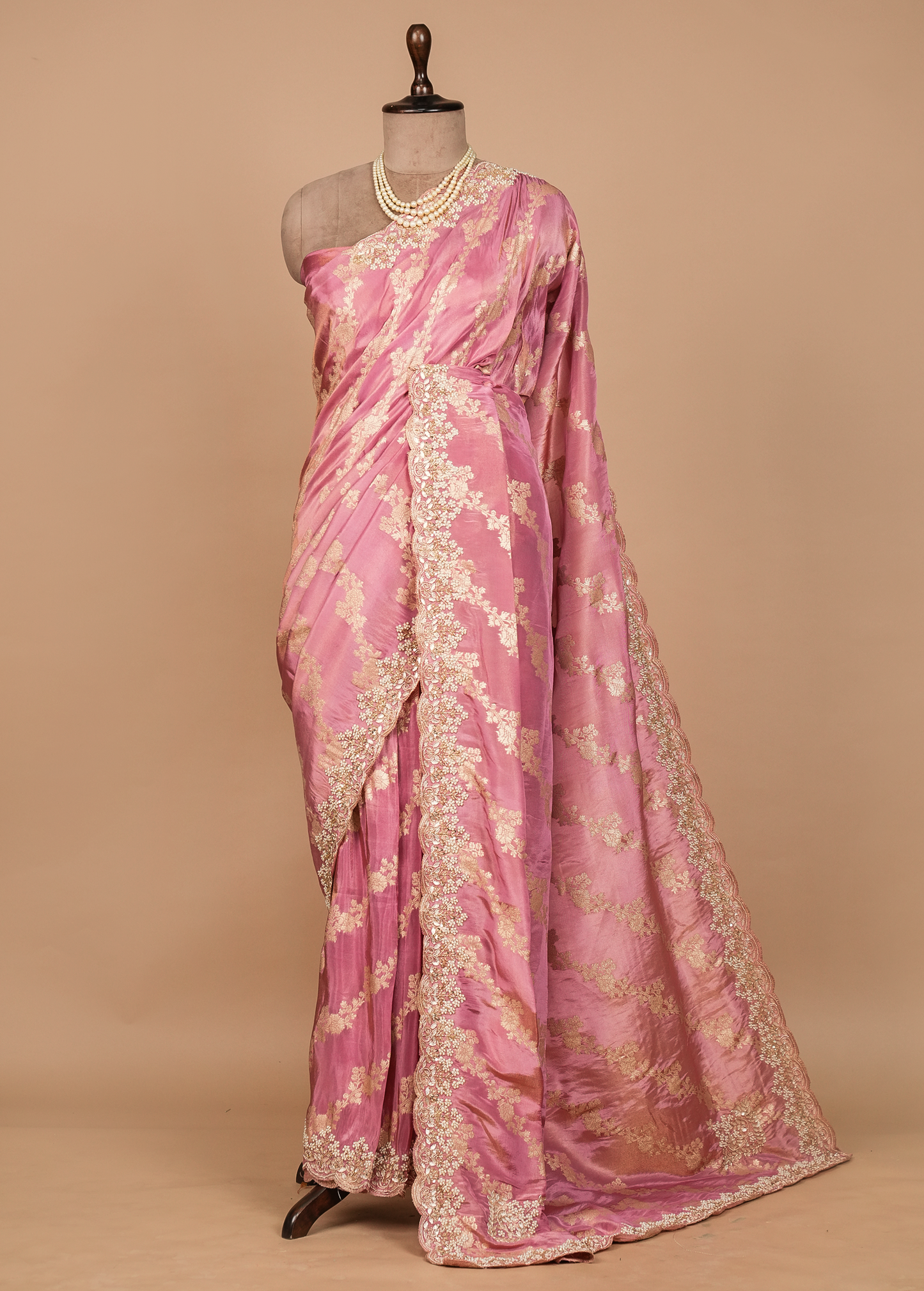 Pink Crepe Georgette Embroidered Saree