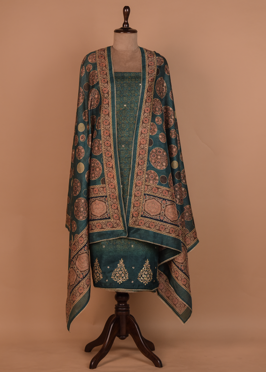 Green Tussar Dress Material