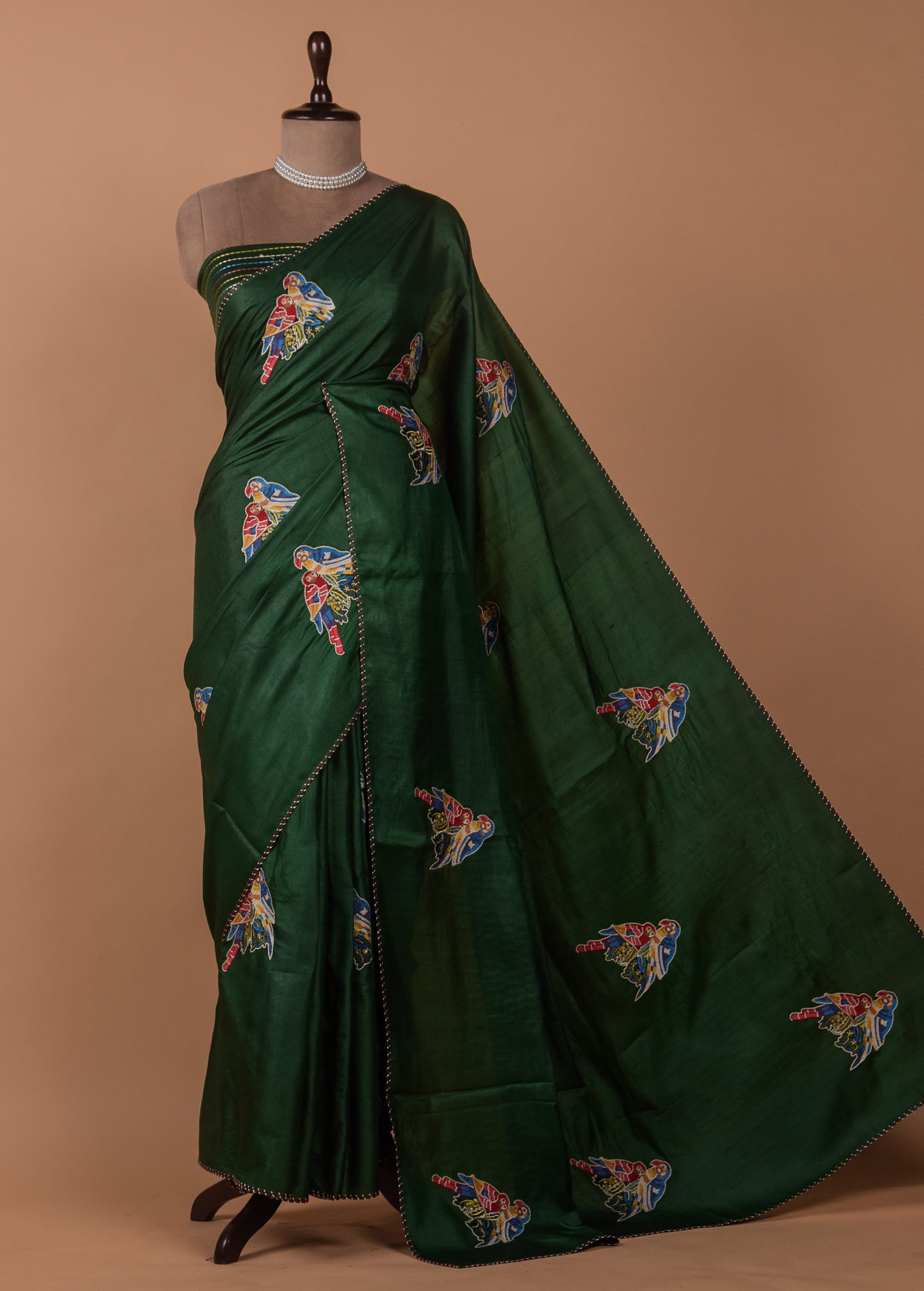 Green Tussar Embroidered Saree