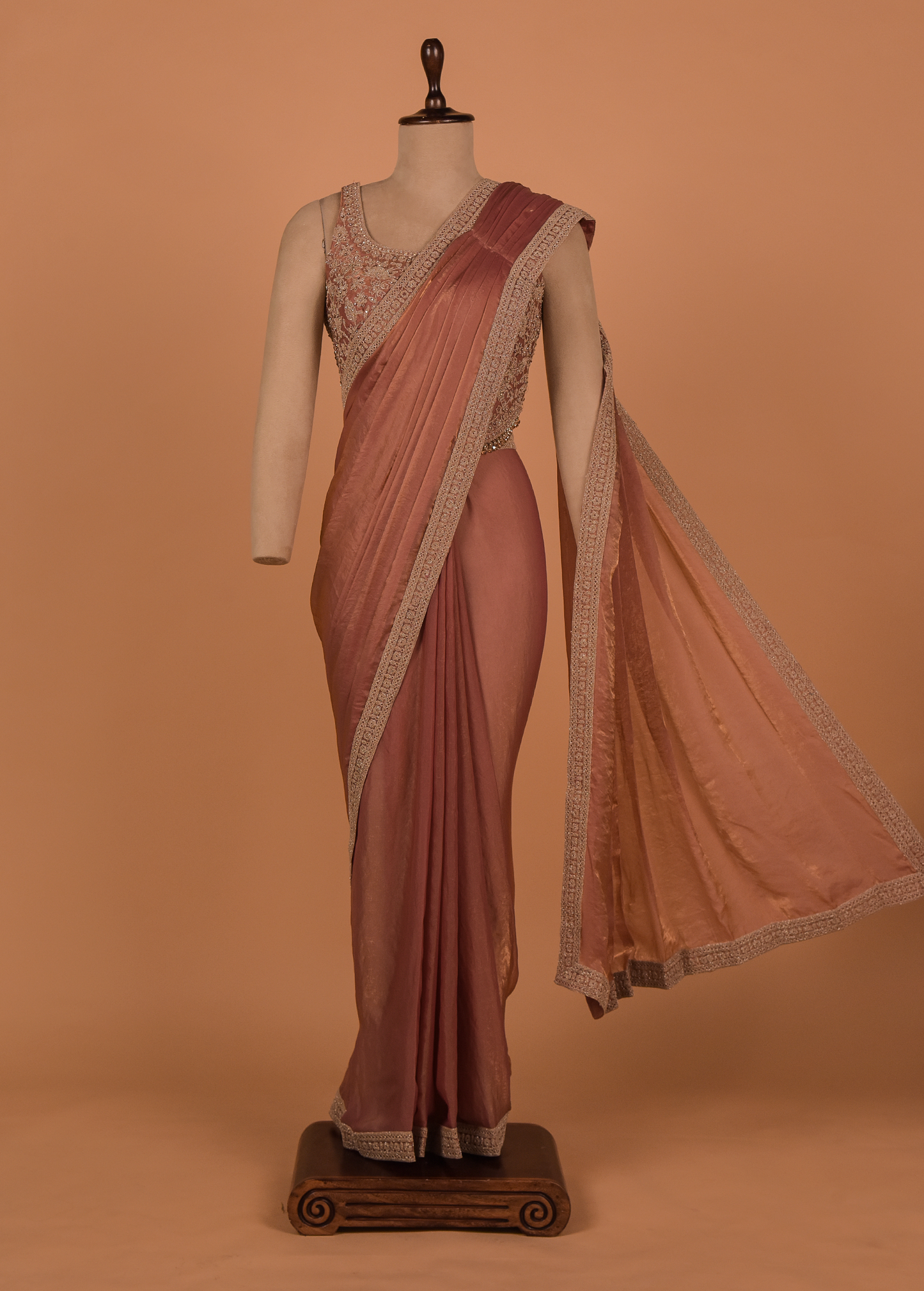 Peach Shamo Satin Readymade Saree