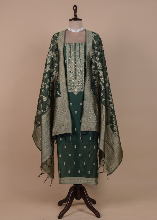 Green Cotton Tussar Dress Material