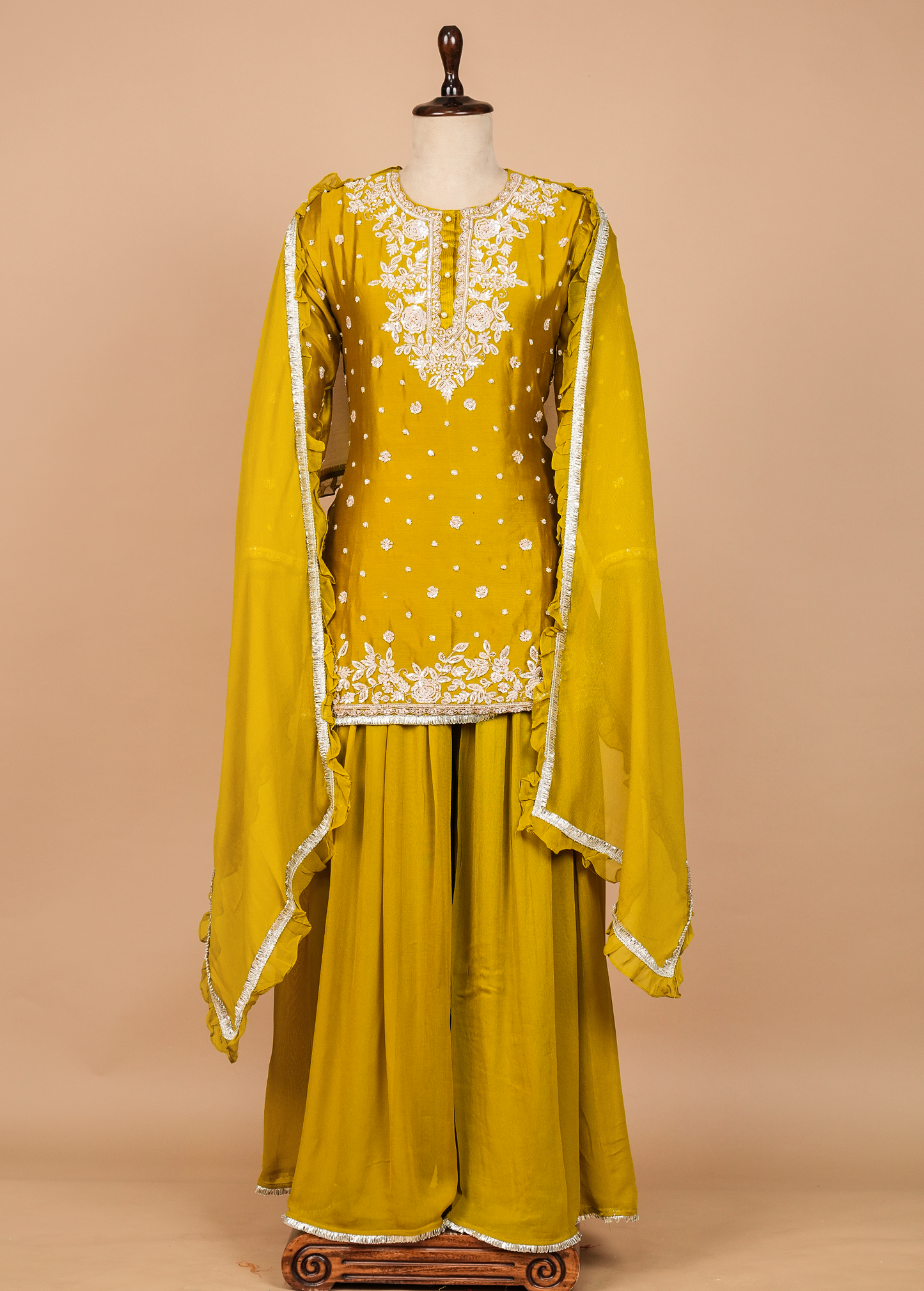 Yellow Georgette Sharara Set
