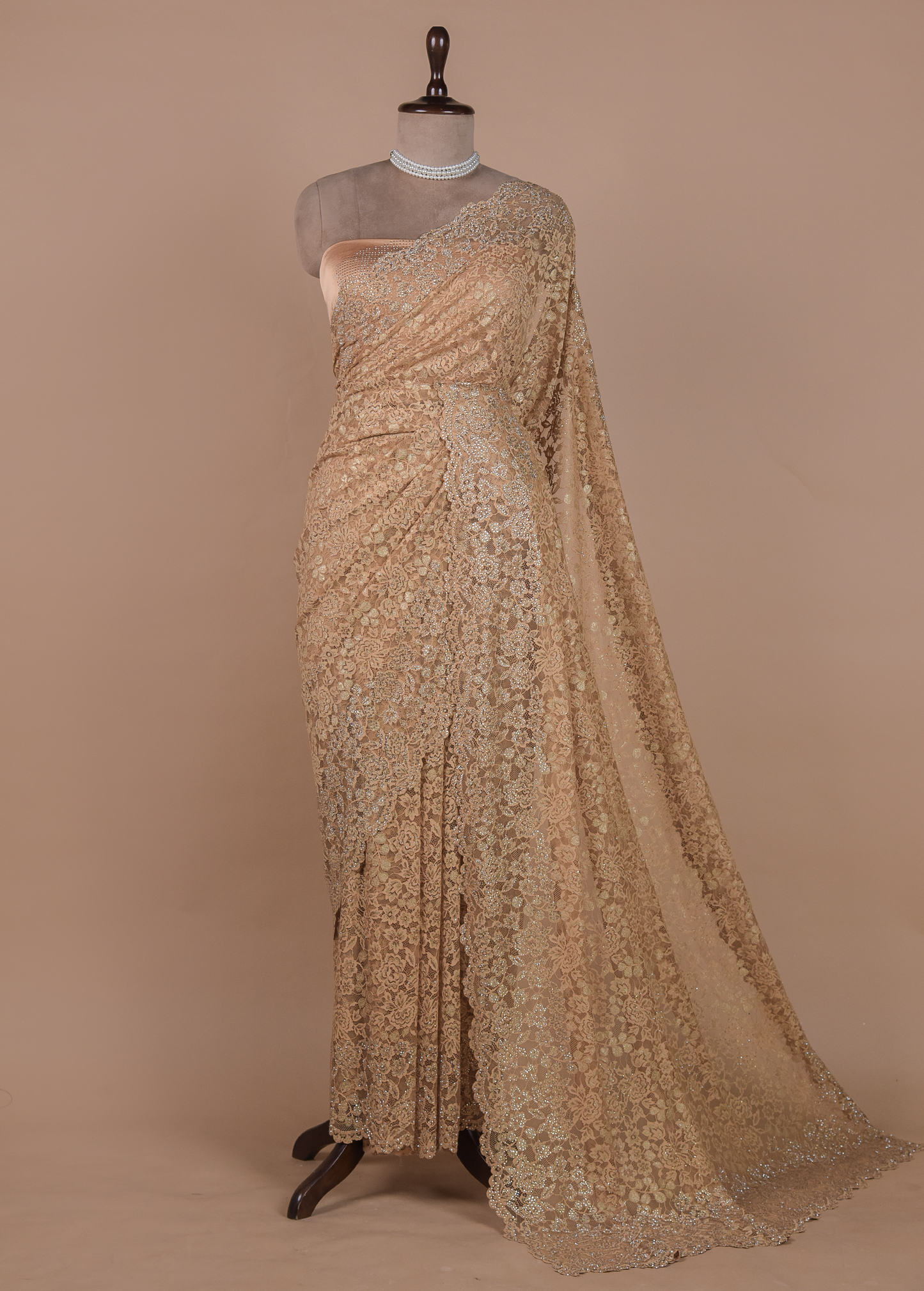 Gold Chantily Lace Embroidered Saree