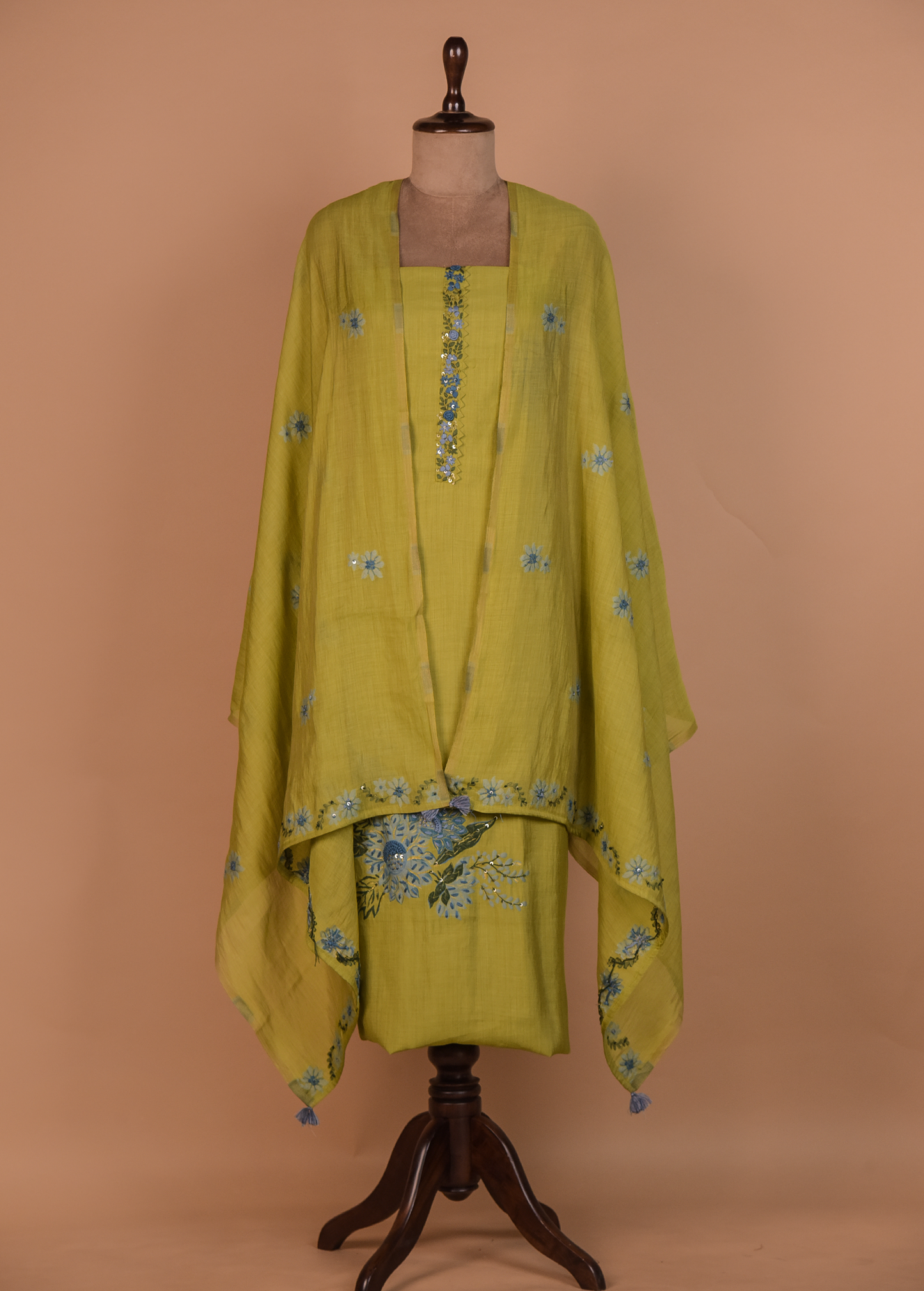Green Cotton Silk Dress Material